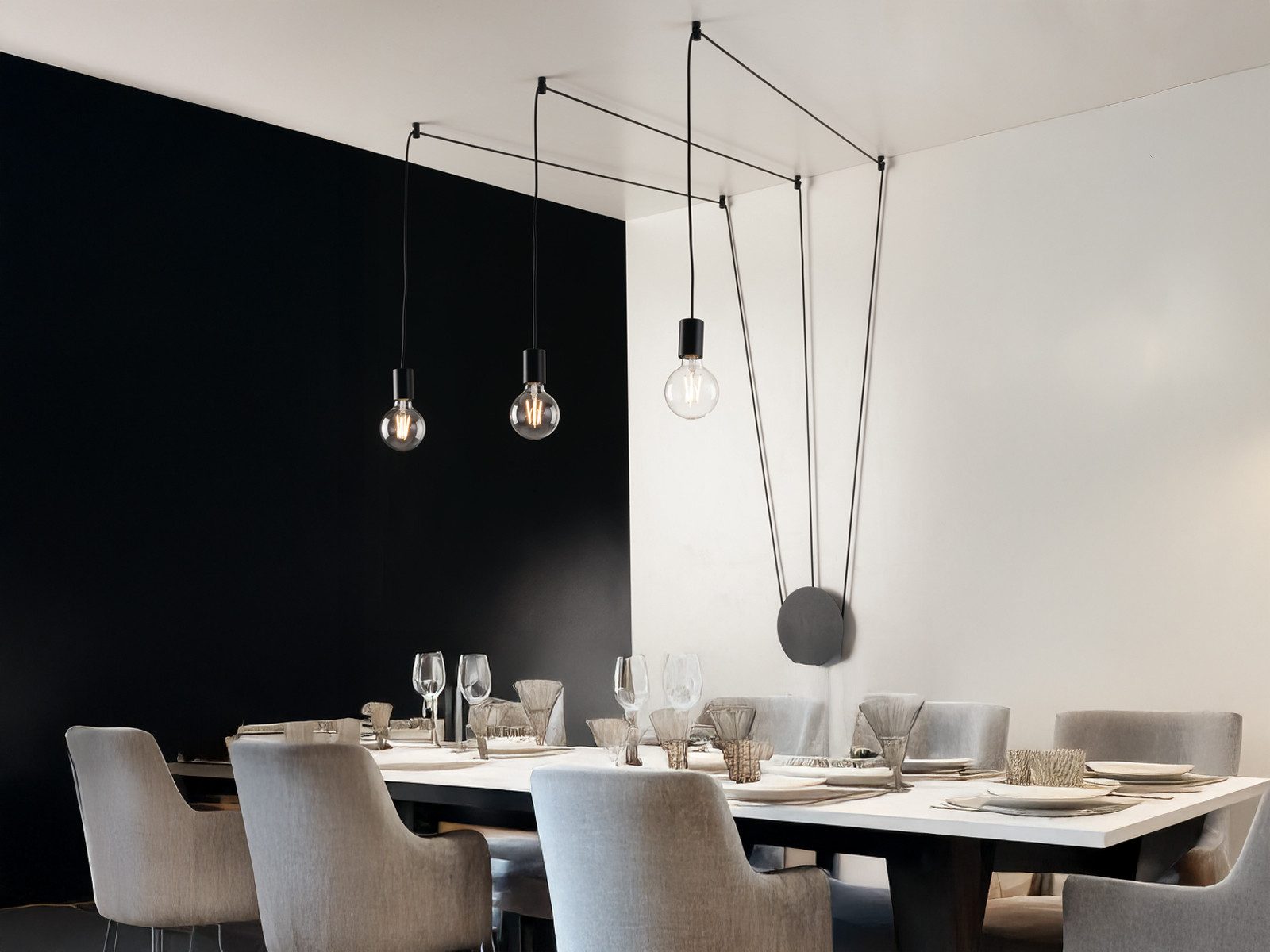 Luce Ambiente Design Pendelleuchte für Wandmontage Kabel extra lang 5 Meter, ohne Leuchtmittel, Hängelampe dreiflammig für hohe Decken Esszimmerlampe wandmontage