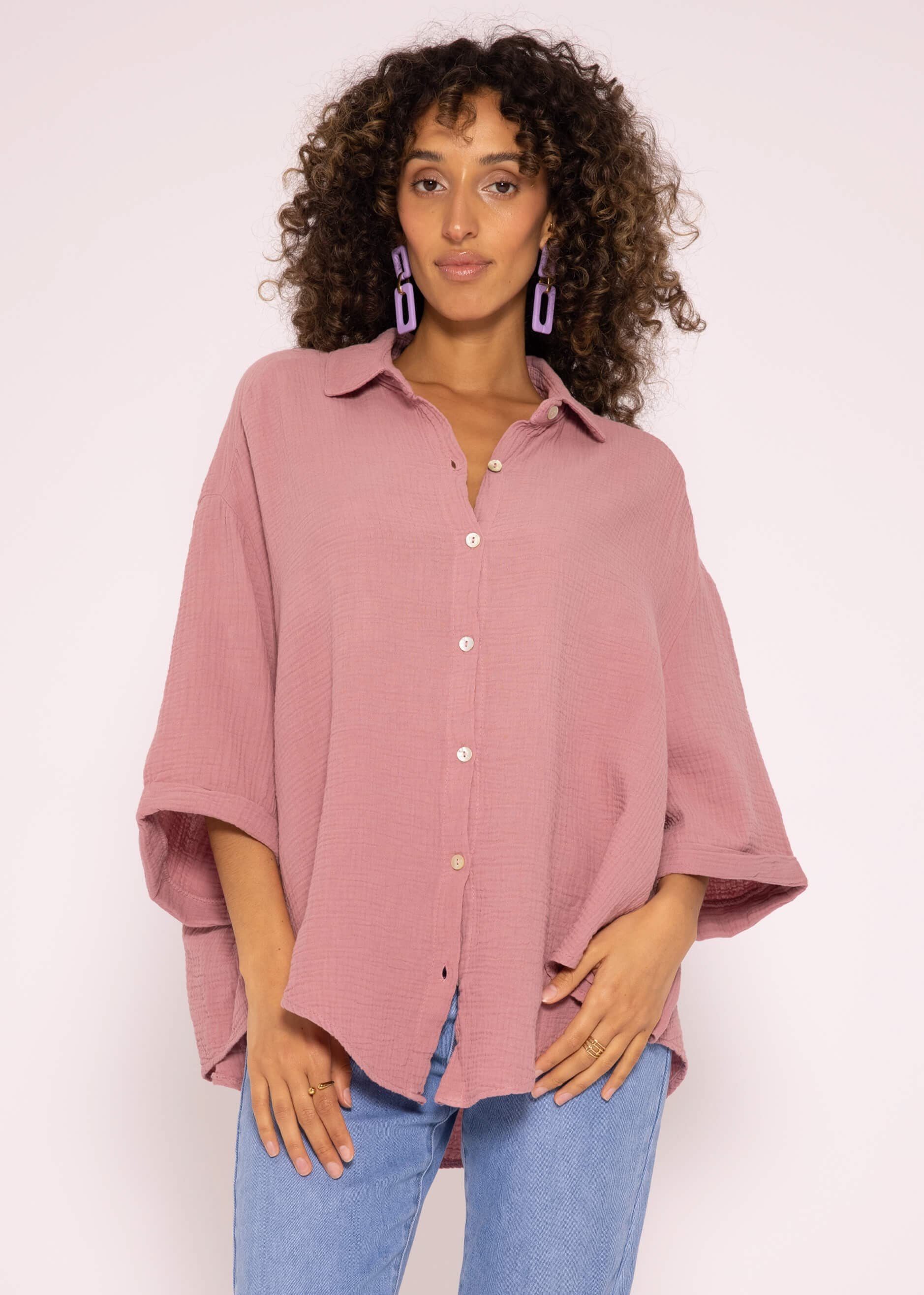 SASSYCLASSY Kurzarmbluse Oversize Musselin Bluse Damen günstig online kaufen