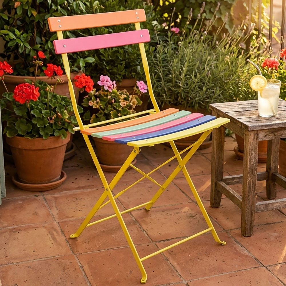 Harms Import Klappstuhl, Klappstuhl Gartenstuhl bunt Möbel Außen Balkon Stuhl gelb H 77,5 cm
