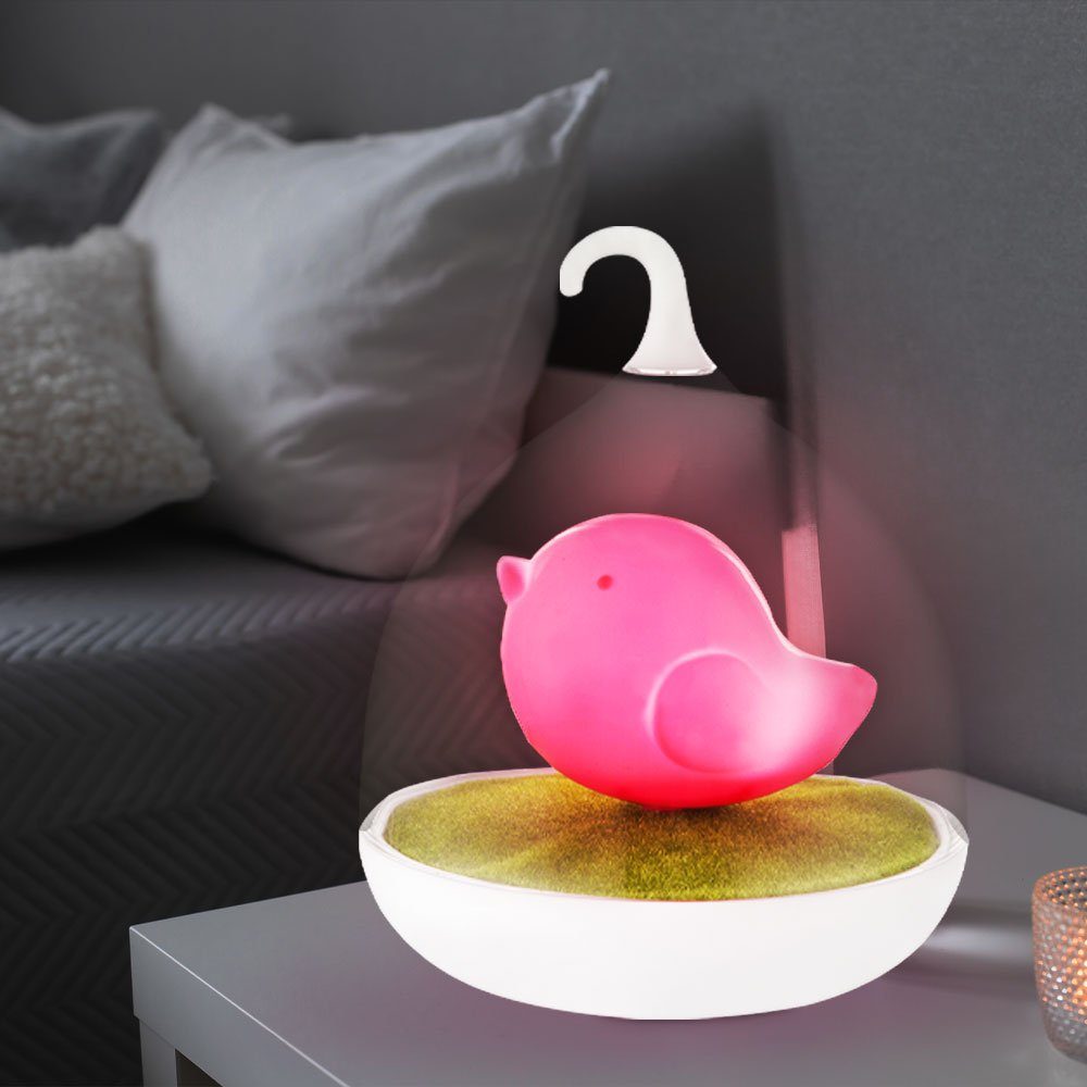 GLOBO LIGHTING Dekolicht, LED-Leuchtmittel fest verbaut, Tischlampe Dekolampe Nachtlicht Touchdimmer LED Kinderlampe Vogel pink