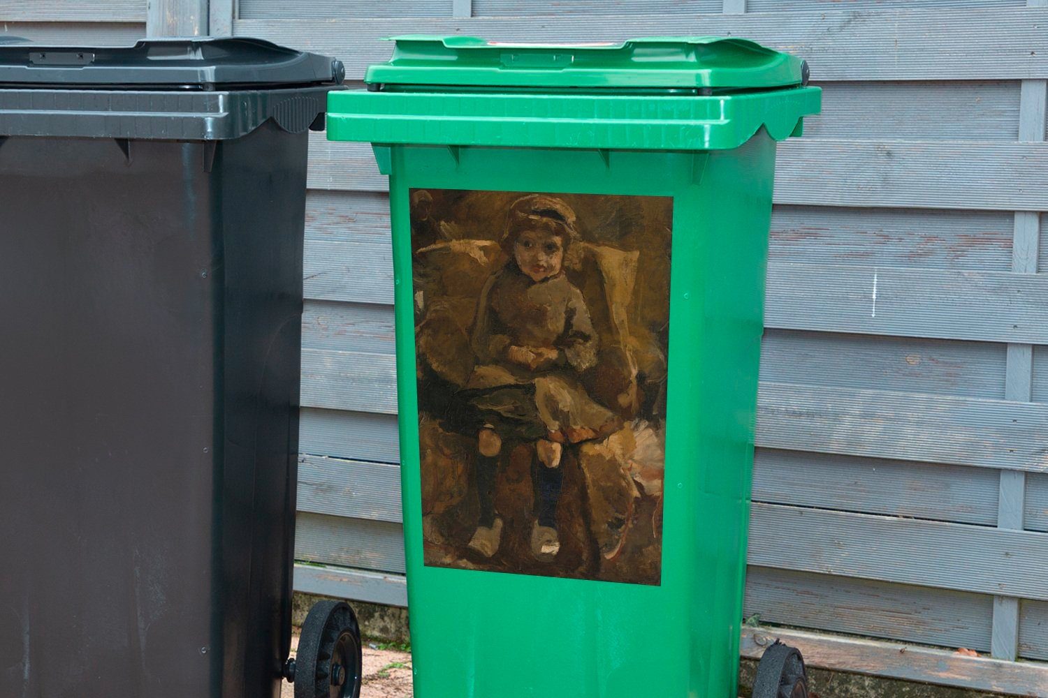 Container, St), Breitner (1 von Mülleimer-aufkleber, Hendrik George Die MuchoWow Mülltonne, Wandsticker Holzschuhe Gemälde - Abfalbehälter Sticker,