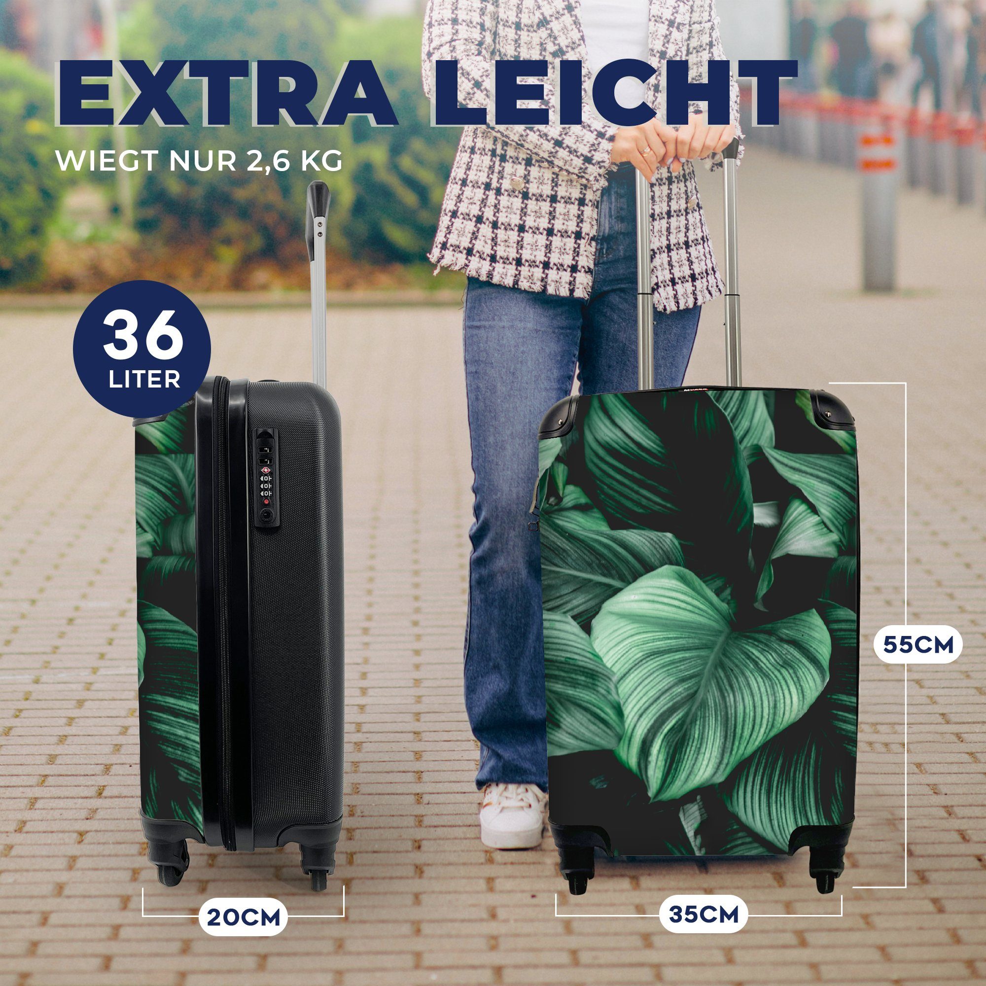 4 Rollen, Reisekoffer Handgepäckkoffer für mit Ferien, Reisetasche rollen, - Dschungel Blätter Natur, Tropisch - Pflanzen Trolley, Handgepäck MuchoWow - -