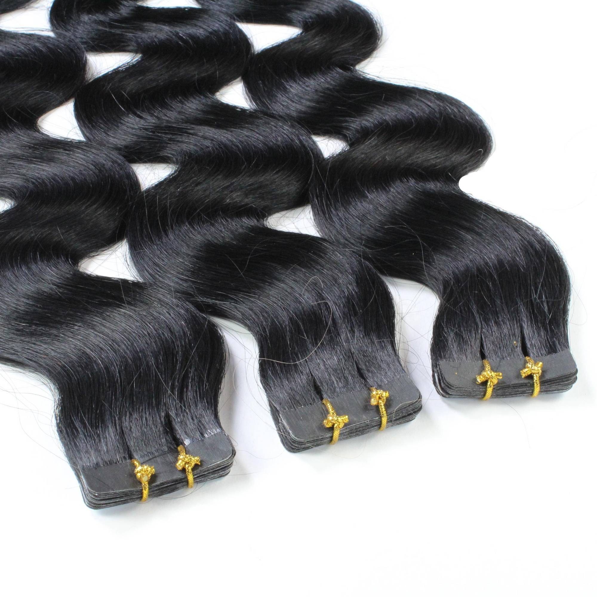 #2/0 hair2heart Tape Schwarz Extensions Echthaar-Extension gewellt 40cm