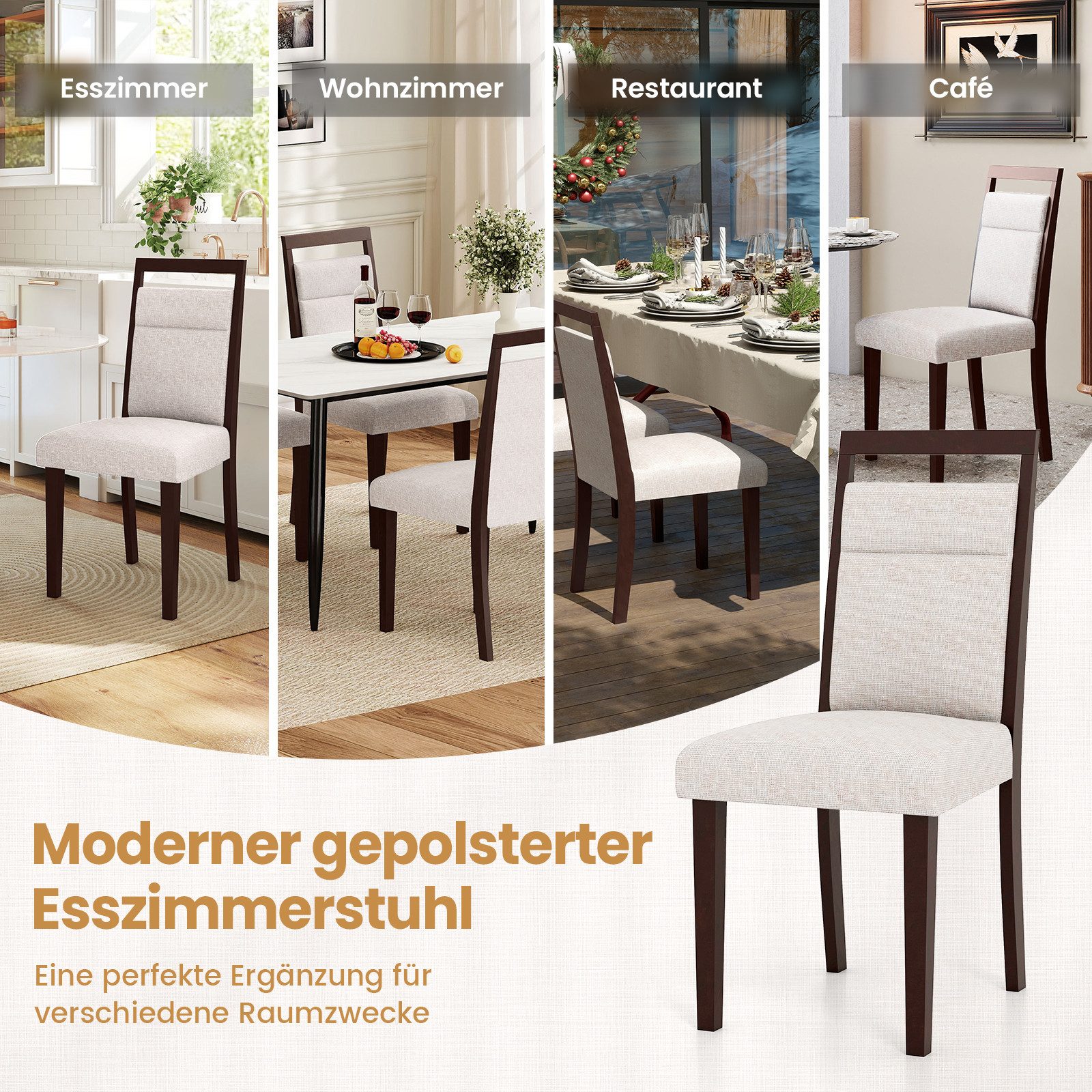 COSTWAY Esszimmerstuhl (2 St), Küchenstuhl Holz, Esstisch Stühle mit gepolsterter Sitz