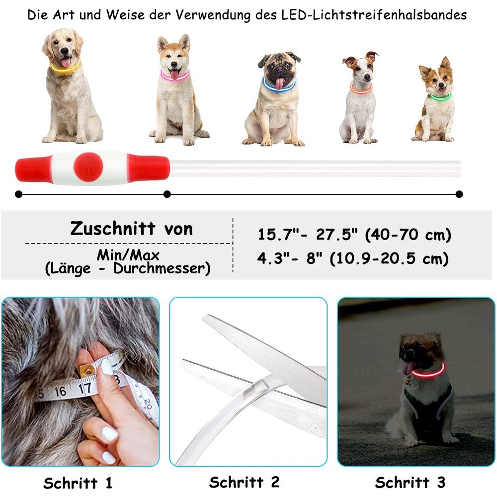 TUWENA Hunde-Halsband Leuchthalsband Hund USB Aufladbar, Wasserdicht Hundehalsband Leuchtend, 3 Beleuchtungsmodi, LED Halsband für Kleine, Mittlere und Große Hunde