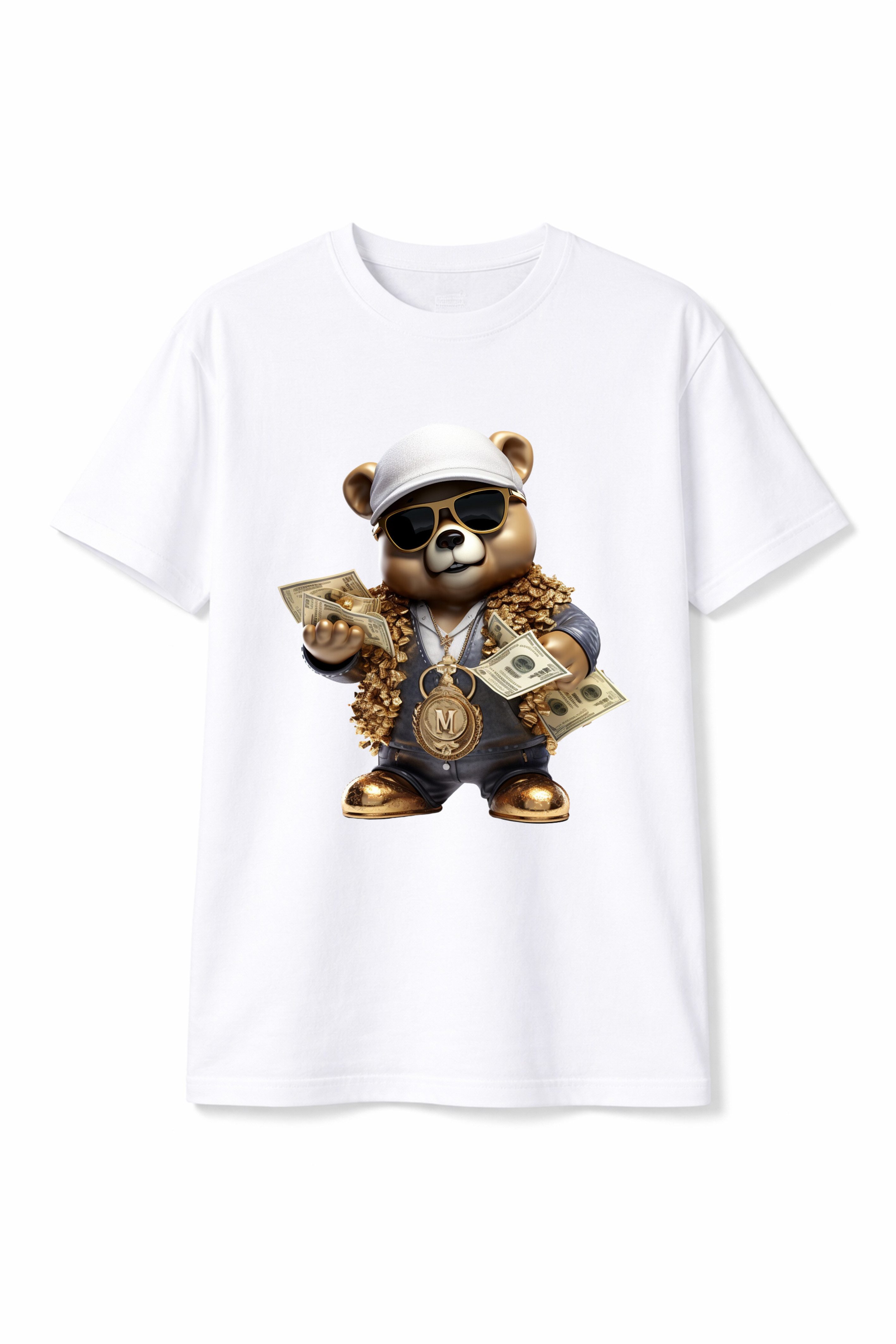 Banco T-Shirt Herren Rundhals Shirt Boss Bear Money Print 100% Baumwolle