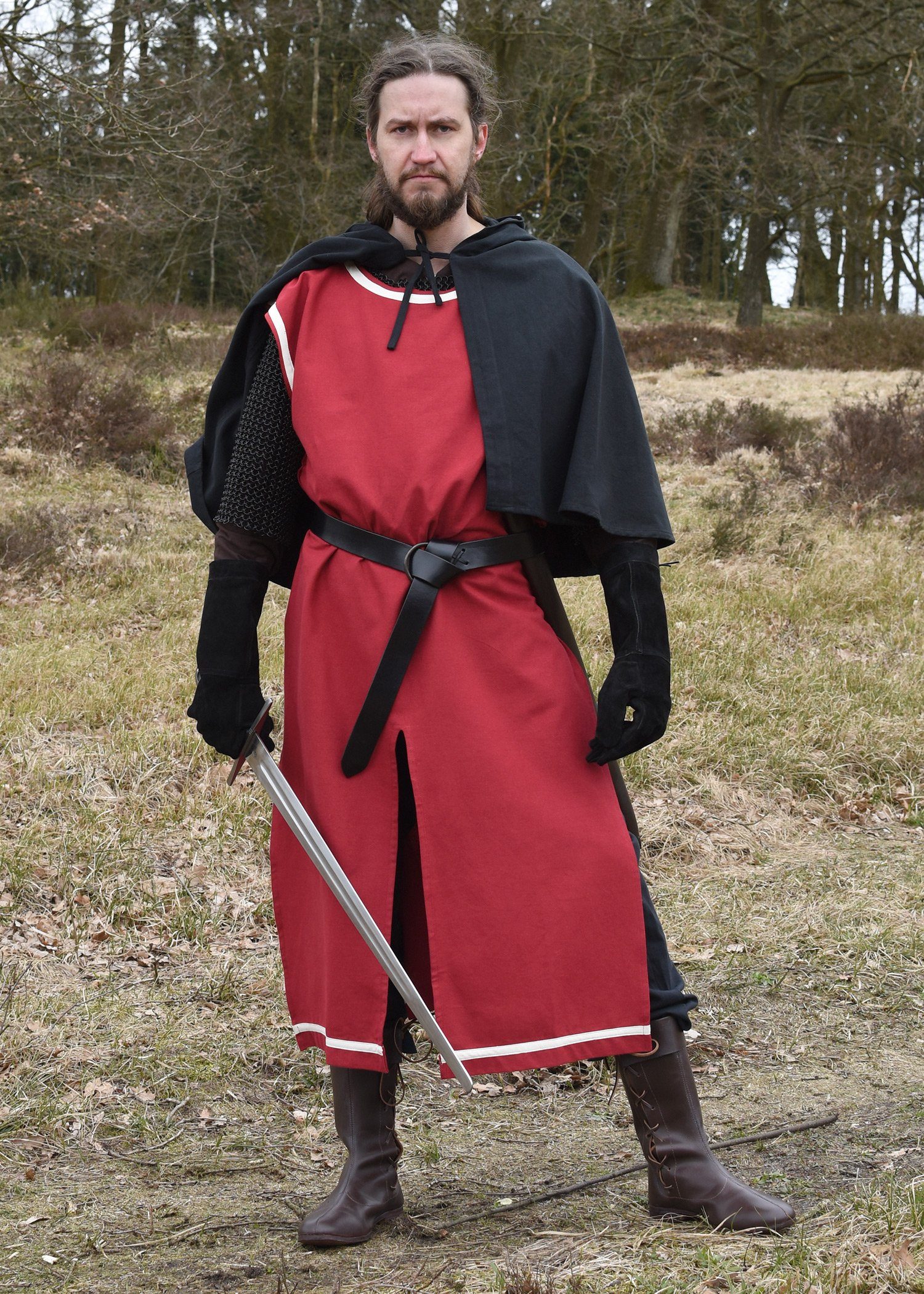 Wikinger-Kostüm Mittelalter Waffenrock Eckhart, rot/natur