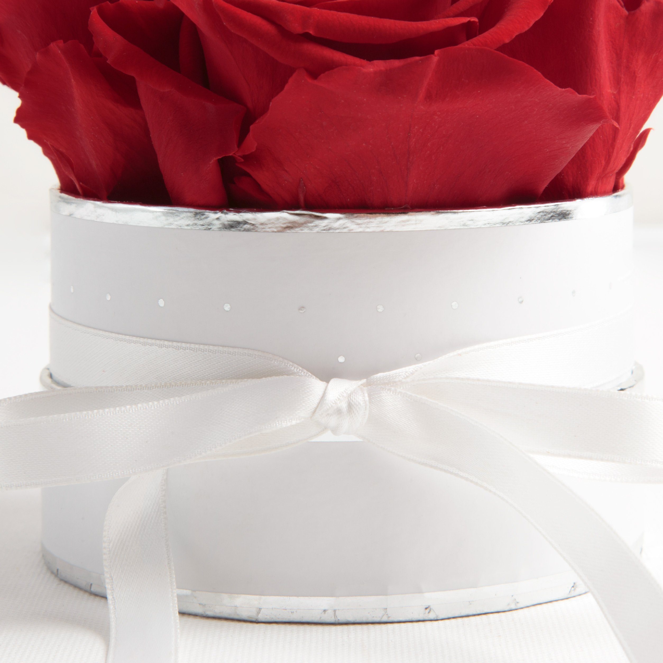 10 cm, konservierte rund inklusiv haltbar Höhe 3 Heidelberg, 4 Rosen Rose, Rosen Rosenbox echte Kunstblume SCHULZ Rot ROSEMARIE weiß Infinity Jahre Geschenkbox