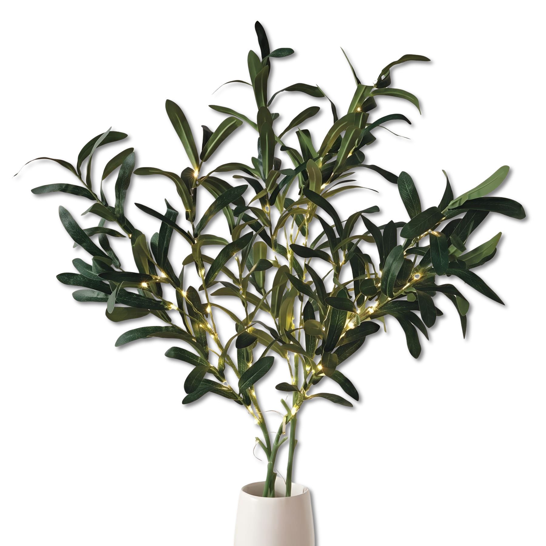 Kunstzweig "Olive" 92 cm Kunstpflanze mit LED Lichterkette, Dekozweig, Dekobündel, Frank Flechtwaren, Höhe 92 cm, Kunstblume wie echt, Olivenzweig künstlich