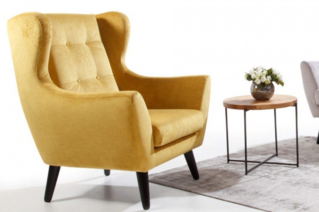 JVmoebel Sessel, Sessel Club Lounge Designer Stuhl Polster Sofa 1 Sitzer Relax Fernseh Gelb Neu