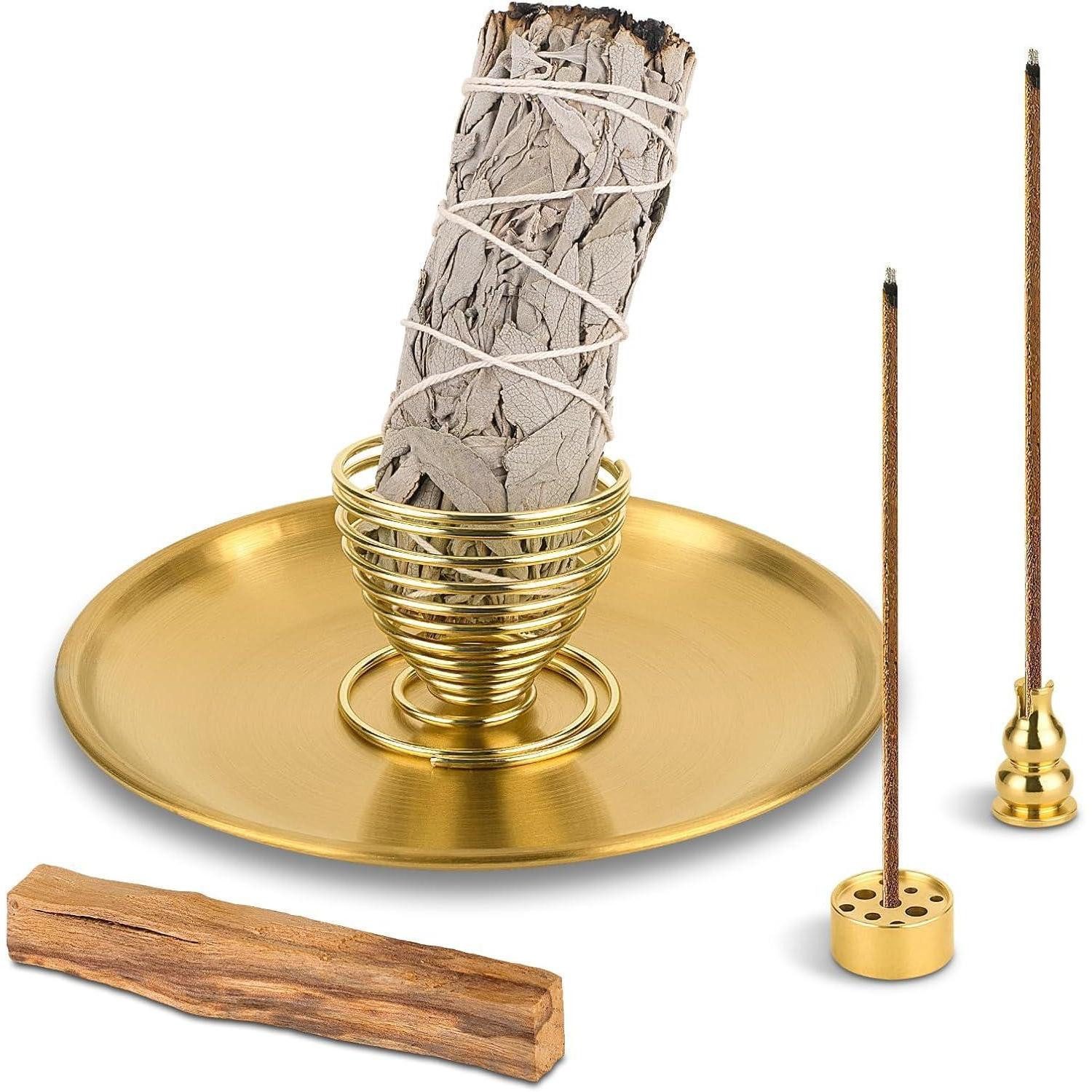 LuxusKollektion Räucherstäbchen-Halter Räucherstäbchenhalter Palo Santo Alu Aschefänger 14cm 5-in-1