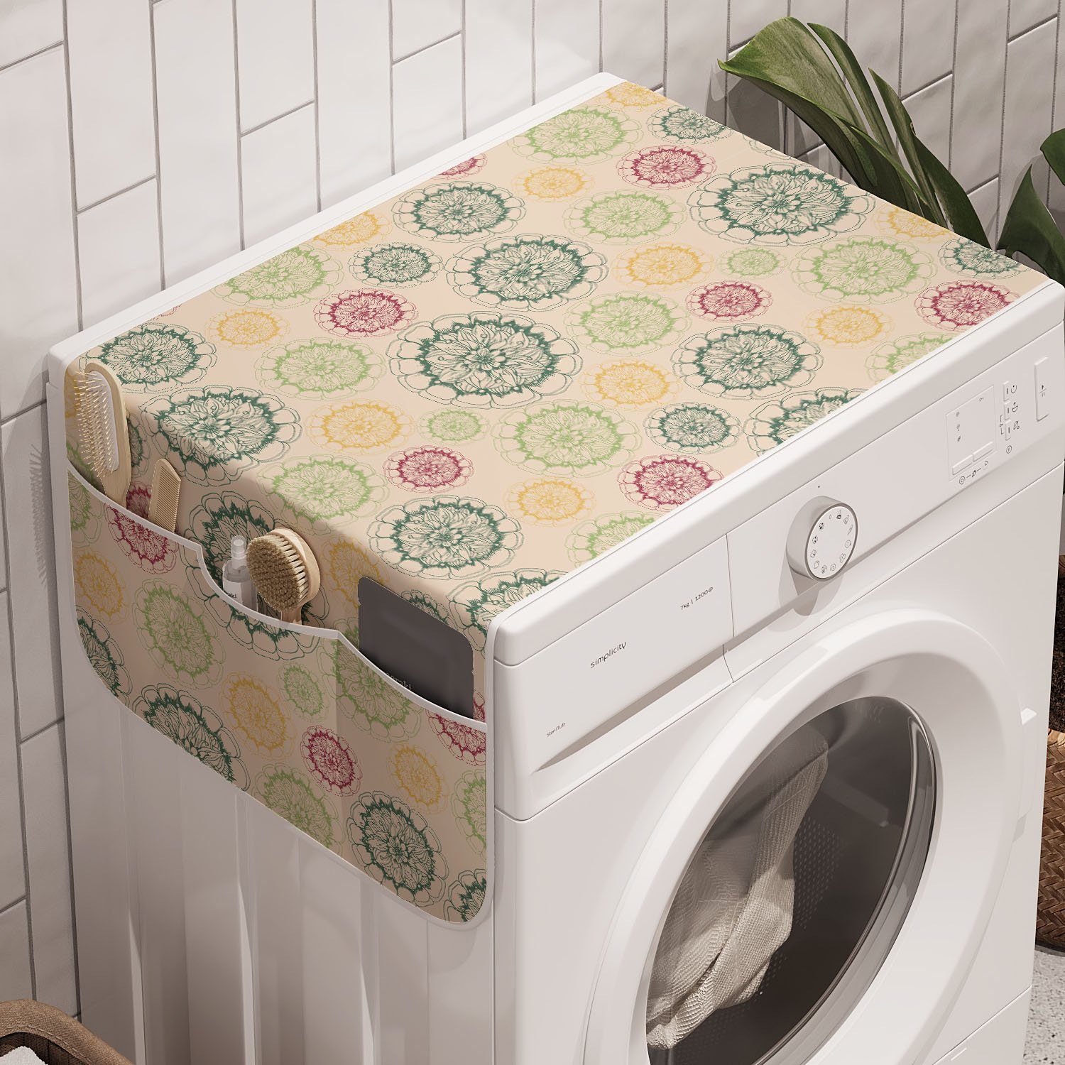 Bunte Mandala-Zeichnen Retro Badorganizer Waschmaschine für und Abakuhaus Anti-Rutsch-Stoffabdeckung Trockner, Mag