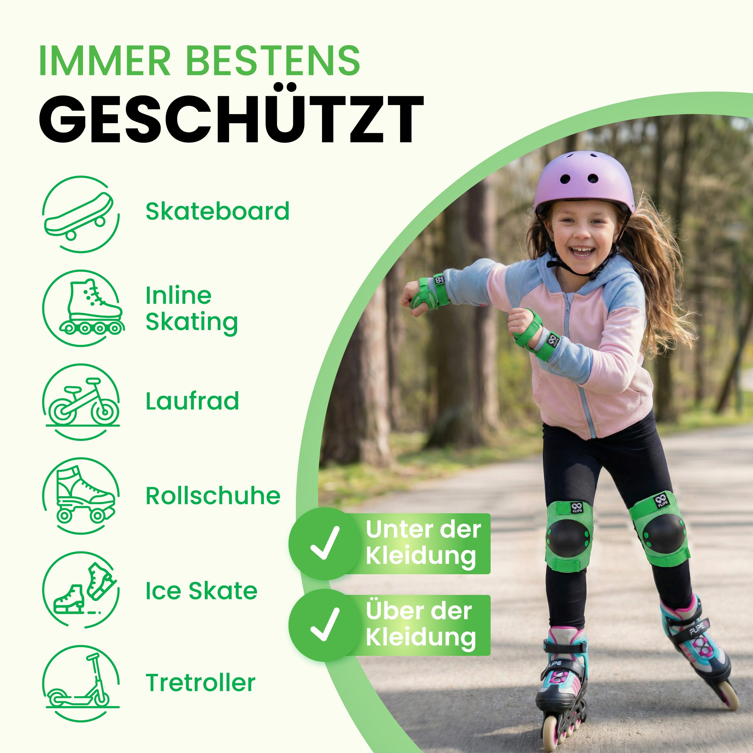 99FLIPS Protektoren-Set RISE Schoner Set Kinder für Skateboard und Inline Skaten (Inliner Schützer Set Kinder, 7-tlg., Inliner Schoner Knie-, Ellenbogen und Han – Bild 5 von 5