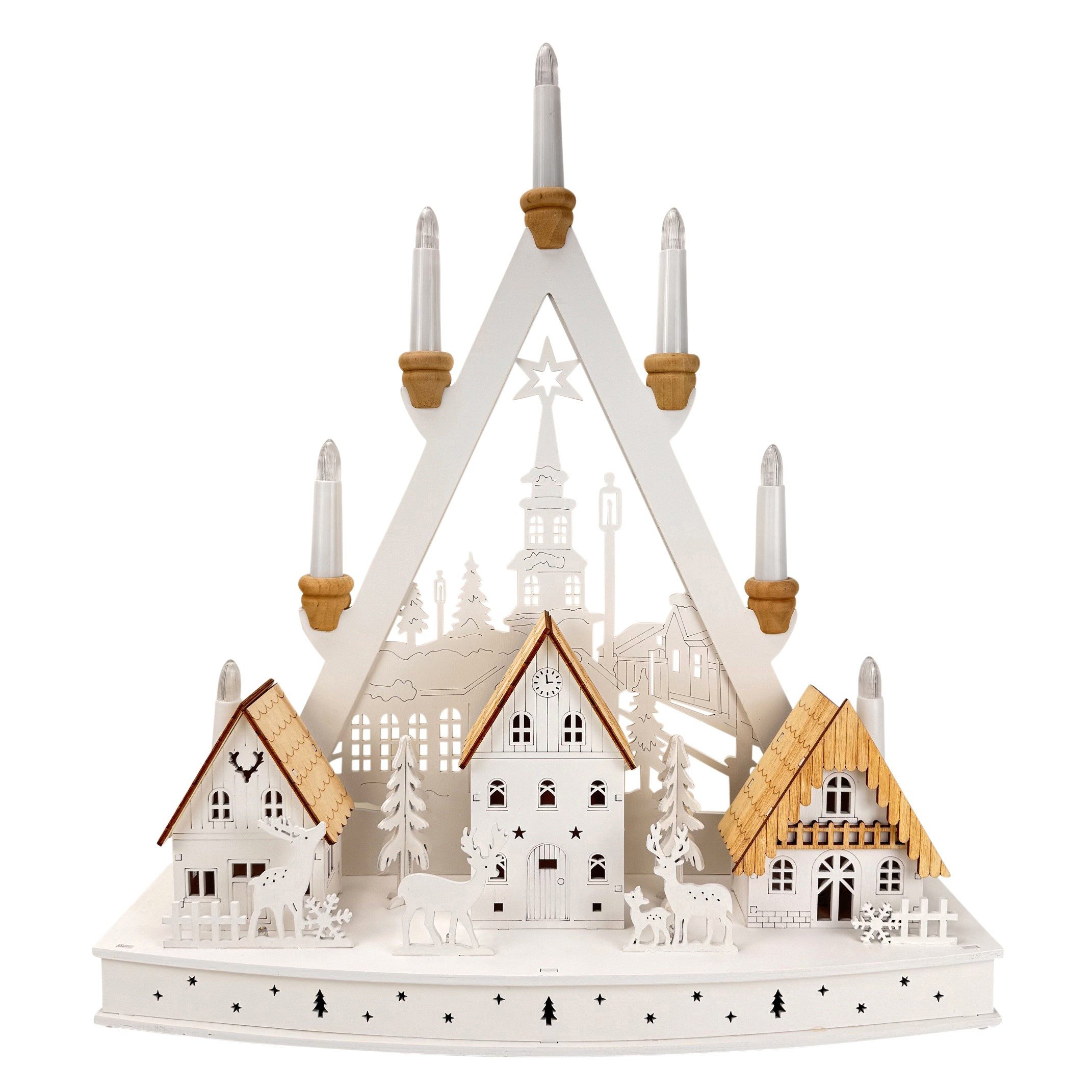 Online-Fuchs Lichterbogen mit LED-Beleuchtung und 6-Stunden Timer - Schwibbogen Weihnachtsdeko, Lichterspitze mit stimmungsvoller Winterlandschaft – Bild 2 von 5