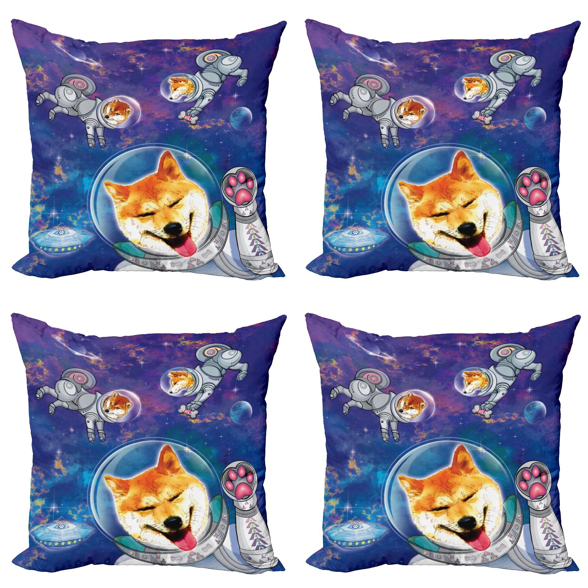 Doppelseitiger im Astronaut Stück), Modern Kissenbezüge Abakuhaus Digitaldruck, Accent Weltraum Shibas (4 Hund