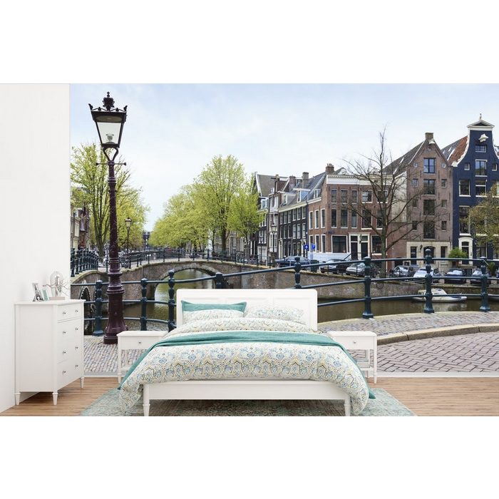 MuchoWow Fototapete Darstellung der Keizersgracht in Amsterdam mit einem klassischen Matt bedruckt (6 St) Wallpaper für Wohnzimmer Schlafzimmer Kinderzimmer Vinyl Tapete