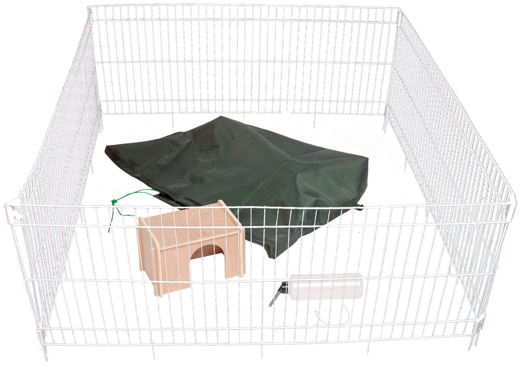dobar Kleintierstall Kaninchengehege mit Tür, Nylon-Netz, Haus, Flasche