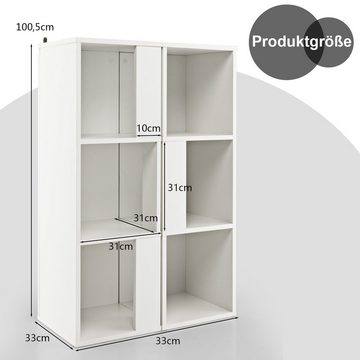 COSTWAY Bücherregal, 2-tlg., mit 6 Fächern, Holz, Kippschutz, 33x33x100,5cm