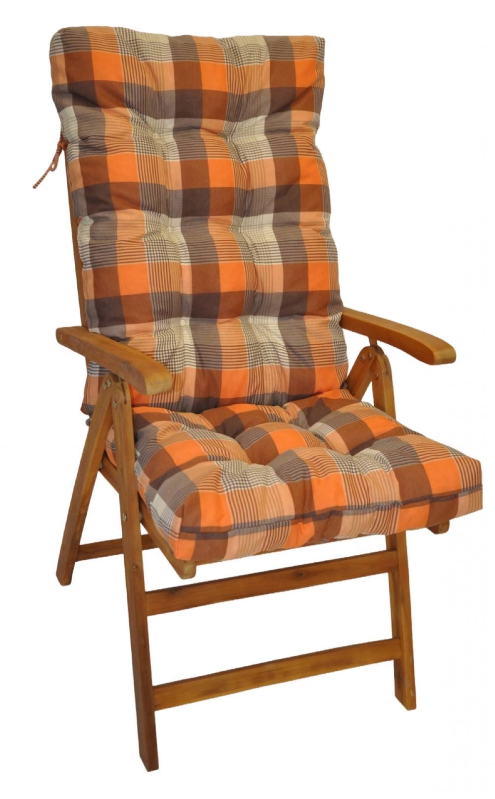 Rattani Hochlehnerauflage Polster für Gartenstuhl Hochlehner Auflage Sylva Gr. 120 x 50 cm Uniko, Material Serie Uniko, Motiv Orange Karo