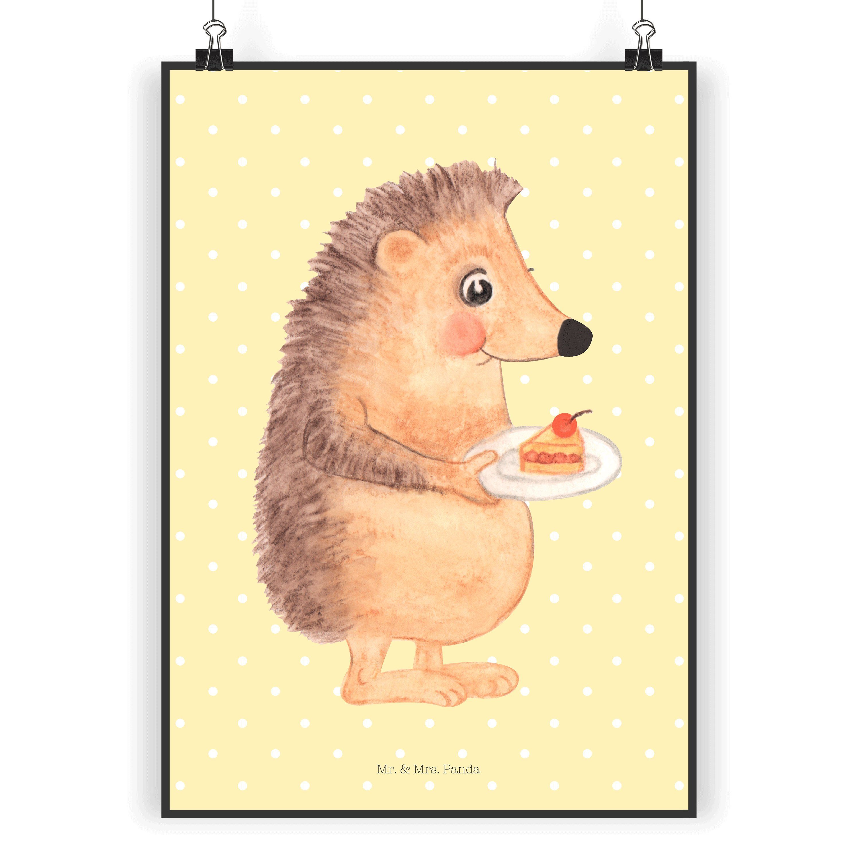 Mr. & Mrs. Panda Poster »Igel mit Kuchenstück Gelb Pastell Geschenk