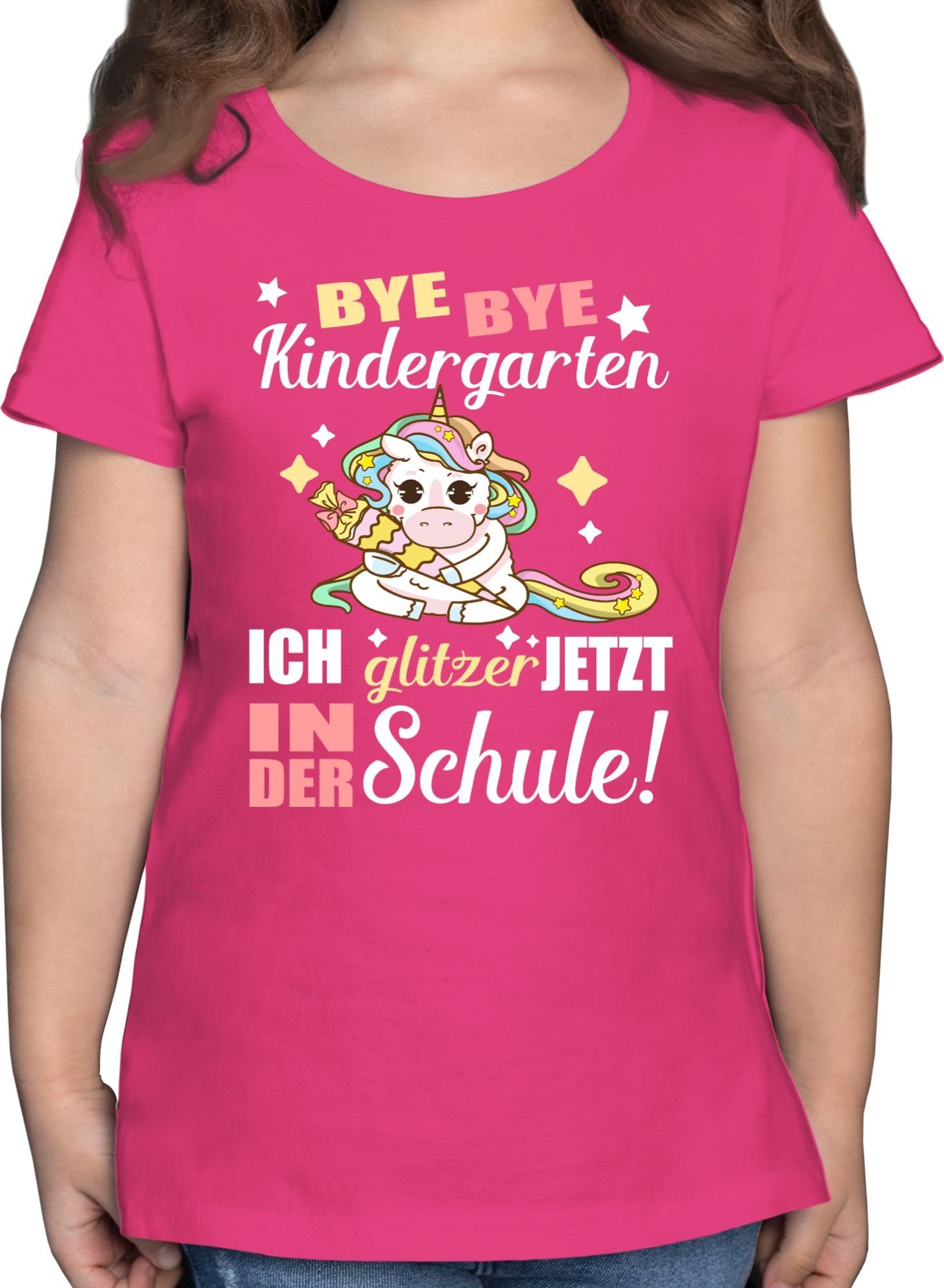 Shirtracer T-Shirt Fuchsia Bye Einschulung - Kindergarten Einhorn 1 Bye Mädchen