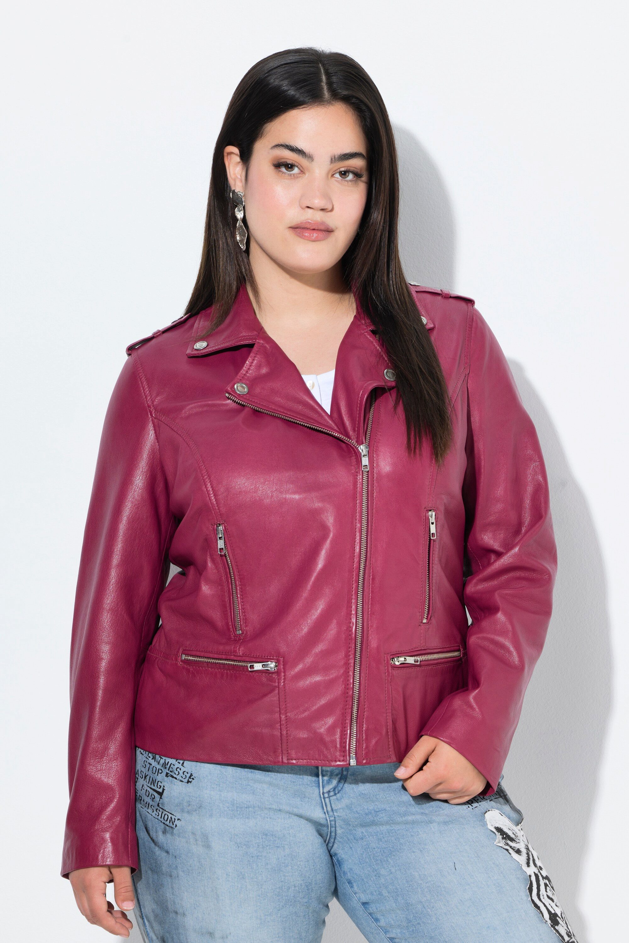 Angel of Style Lederjacke Leder-Bikerjacke Metallzipper günstig online kaufen
