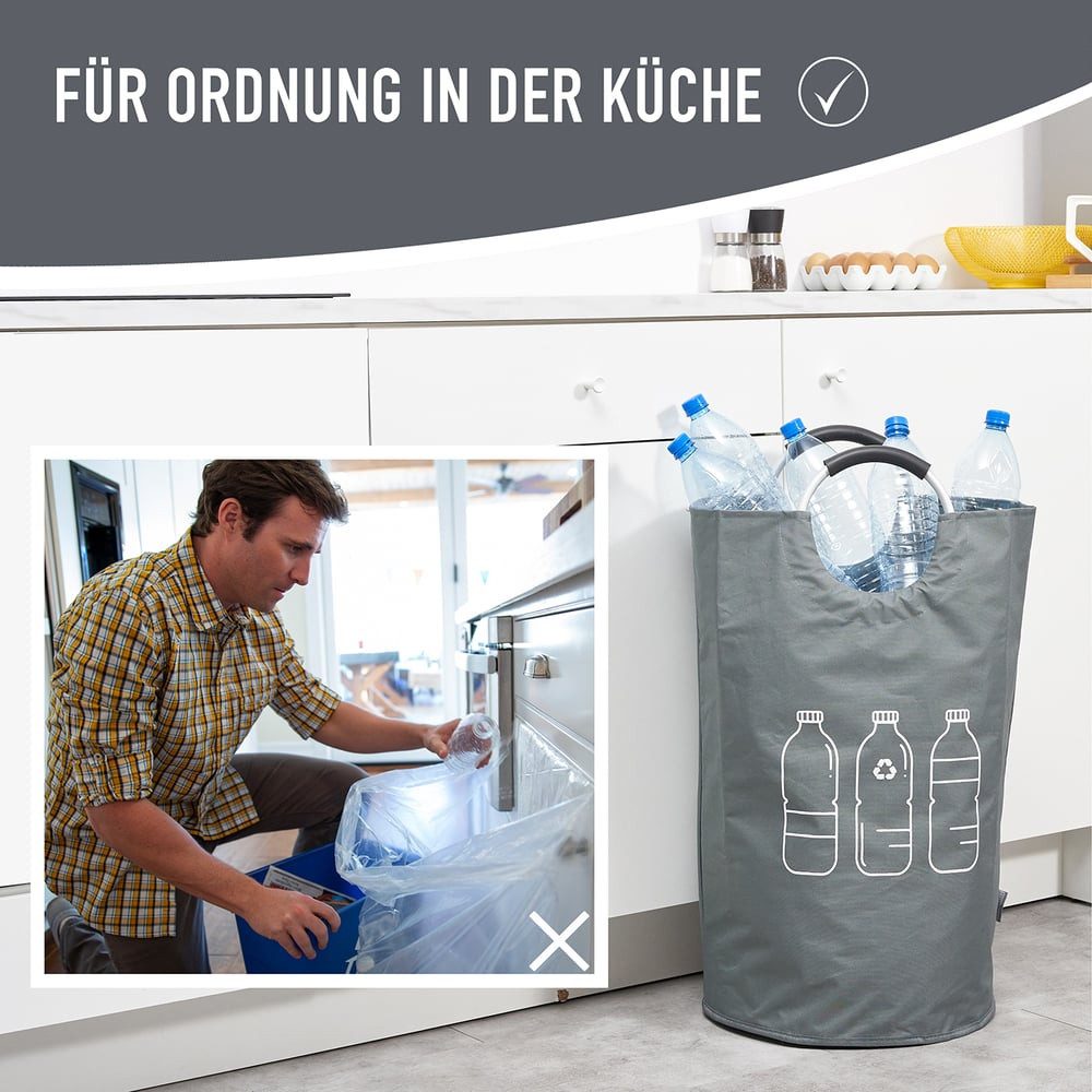 WELLENBORG Flaschensammler Flaschenpfandtasche Korb mit Griff, Flaschensammler Pfanddosen Vorratshaltung Altglas Aufbewahrungskorb
