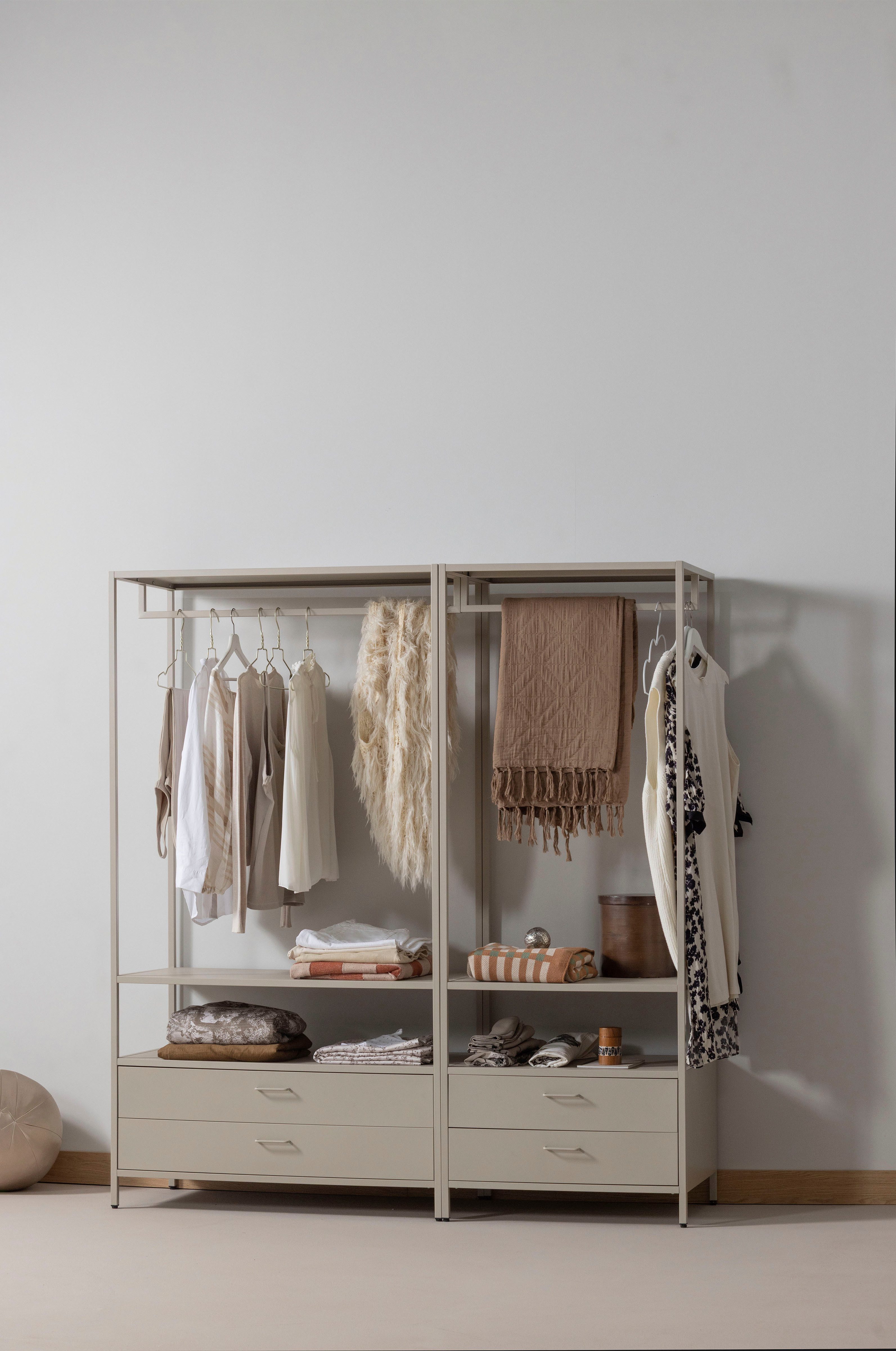 WOOOD Kompaktgarderobe Ferris mit offenem Kleiderbereich und 2 Schubladen Tragkraft je Schublade 14 kg, schmale Ausführung