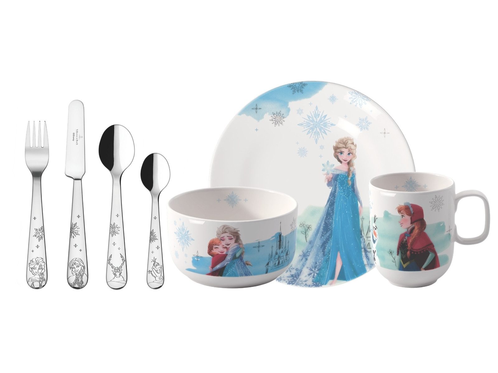 Villeroy & Boch Geschirr-Set Disney Frozen Kindergeschirr Set 7tlg, Premium Porcelain / Edelstahl