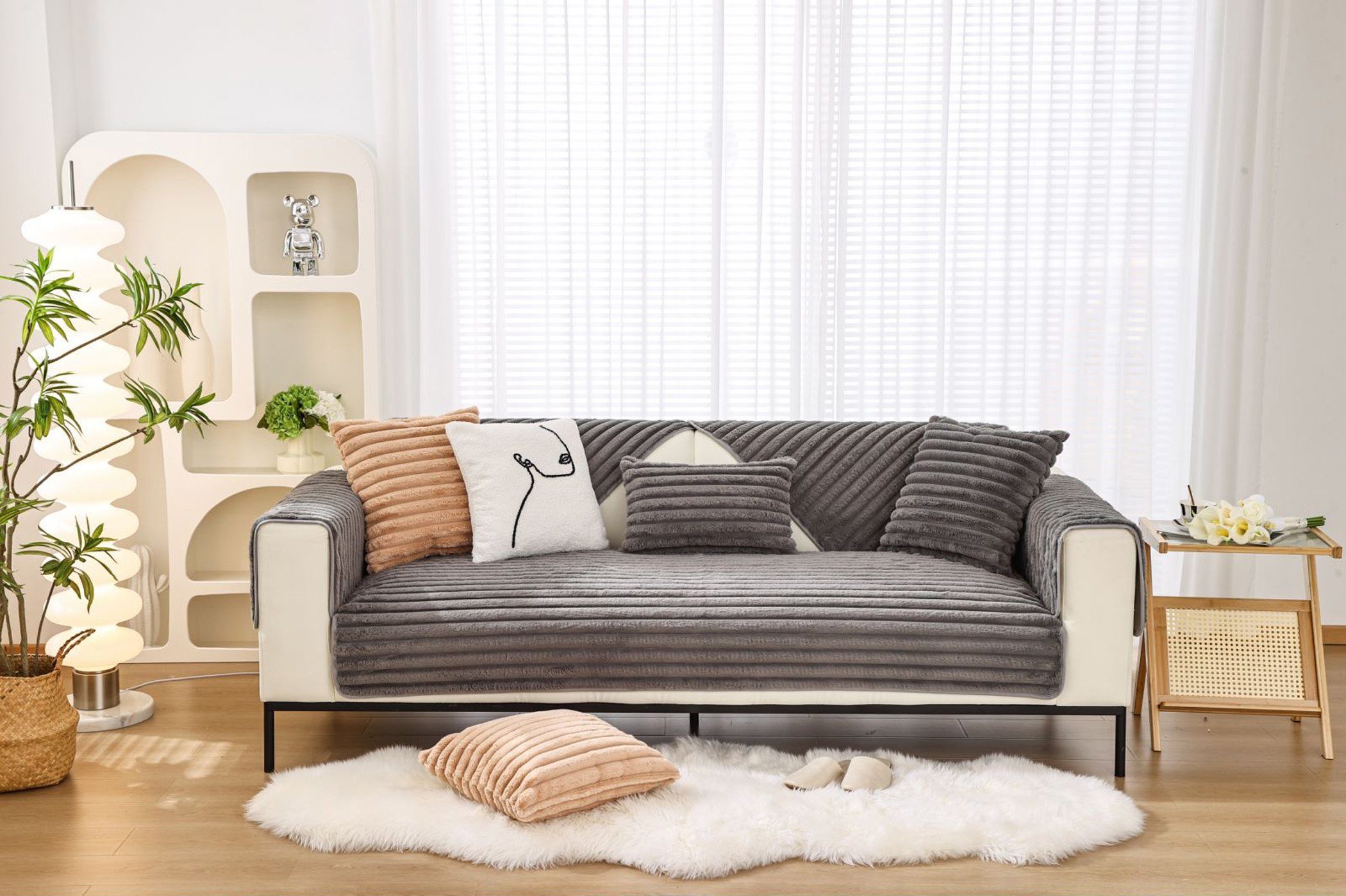 Coonoor Sofaschoner Sofahussen Hussen-Set Sofa Abdeckung Kissen Winter rutschfest, Sofaläufer