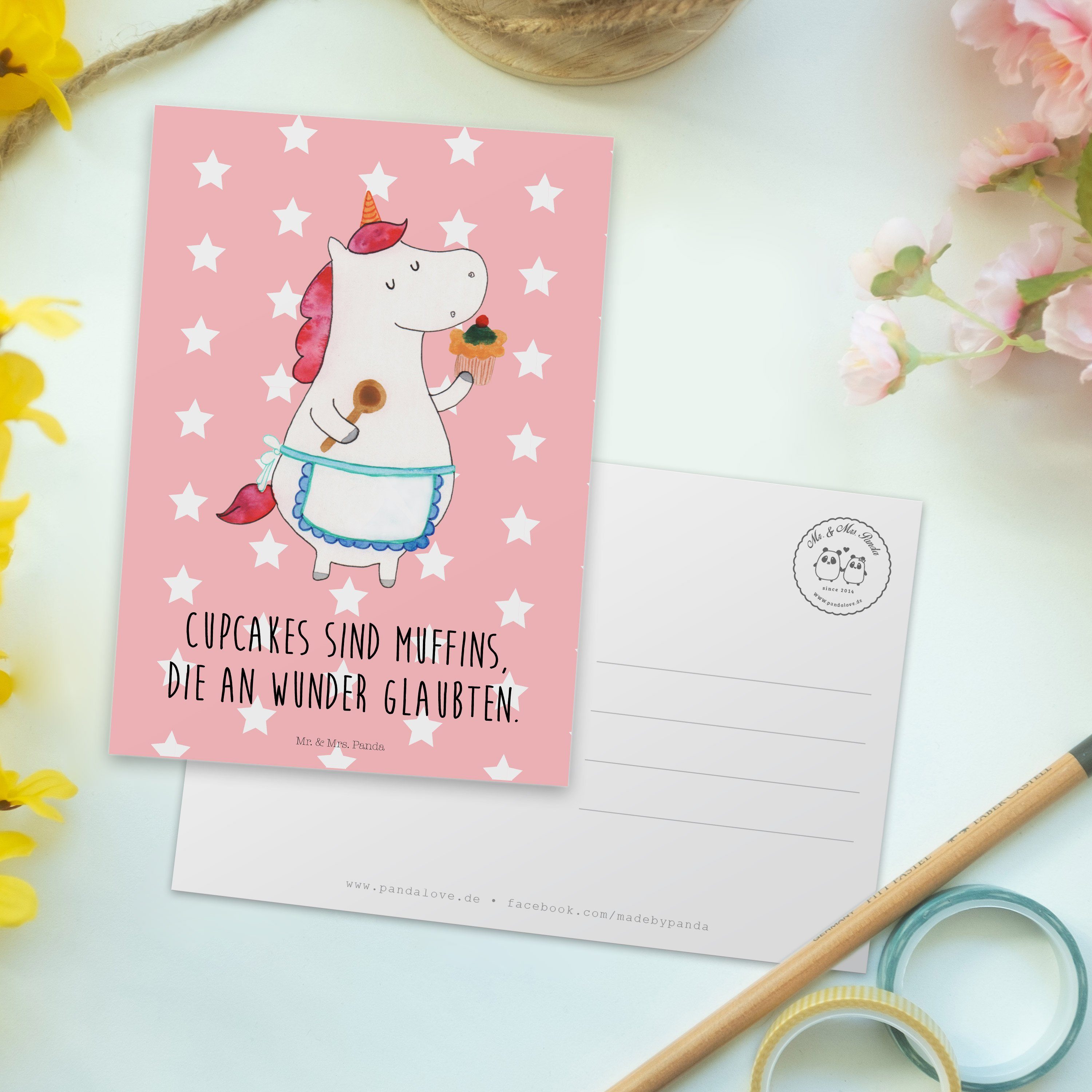 Mrs. Mr. Panda Pastell & Grußkarte, Einhorn Einhorn Deko Geschenk, - - Rot Postkarte Küchenfee