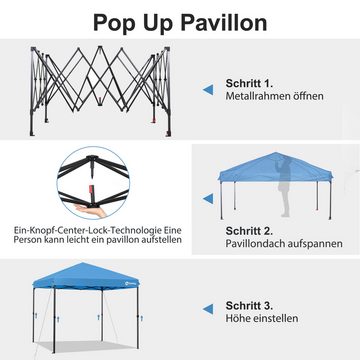 Sekey Faltpavillon 300x300 cm Pop Up Pavillon mit 4 Sandsäcken, Partyzelt UV-Schutz 50+, (Inklusive 4 Sandsäcke), 3 wählbare Höhen: 250cm, 260cm und 270cm, Stabil und Windfest