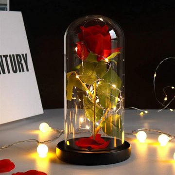 Kunstblume Ewige Rose im Glas mit Licht, AKKEE, Höhe 21.8 cm, Rosen Geschenke für Frauen für Valentinstag, Muttertag, Jahrestag