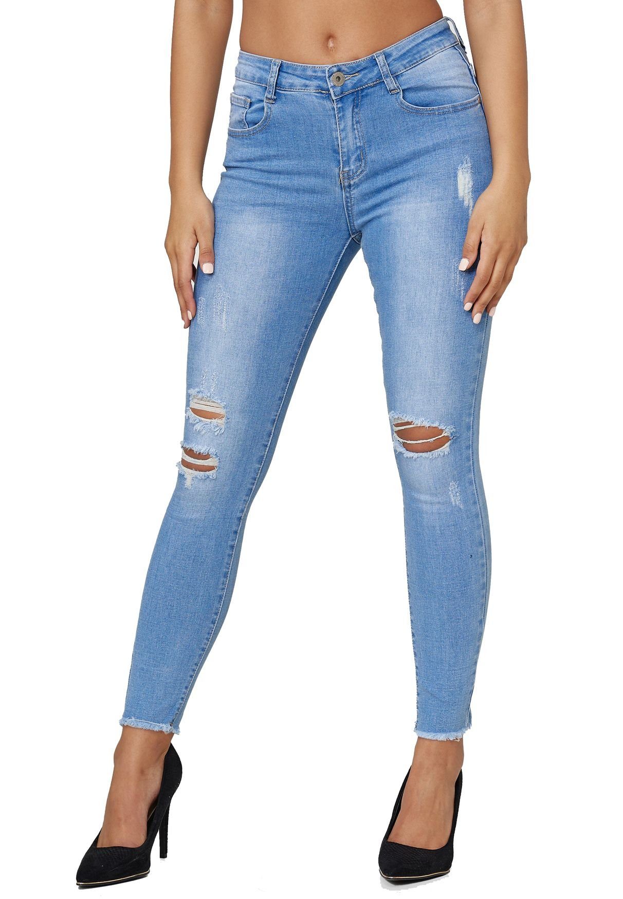 i dodo Skinny-fit-Jeans »3548« Damen Denim Stretch Jeans Destroyed ...