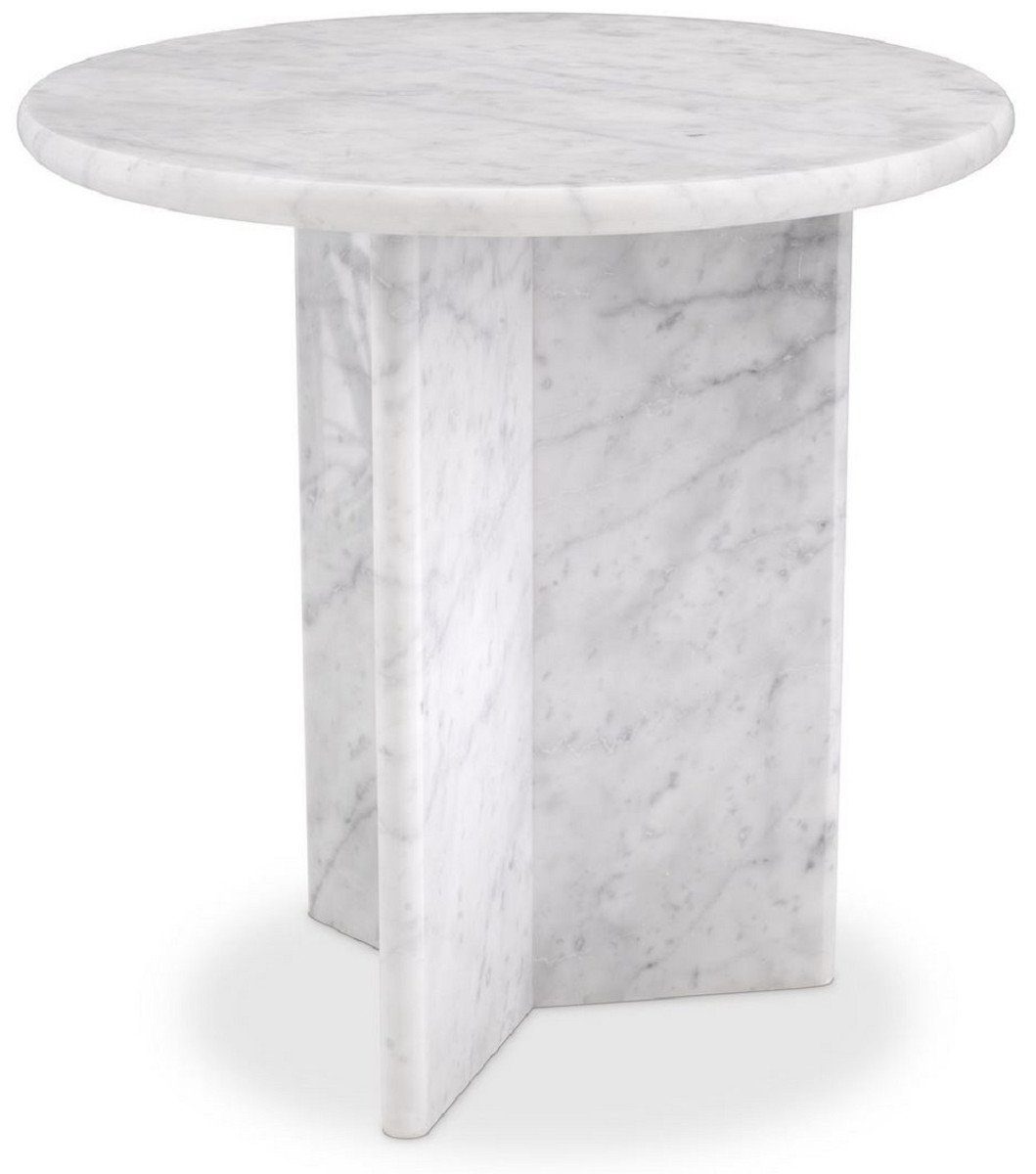 Casa Padrino Beistelltisch Luxus Beistelltisch Weiß Ø 45 x H. 45 cm - Runder Beistelltisch aus hochwertigem Carrara Marmor - Luxus Marmor Möbel