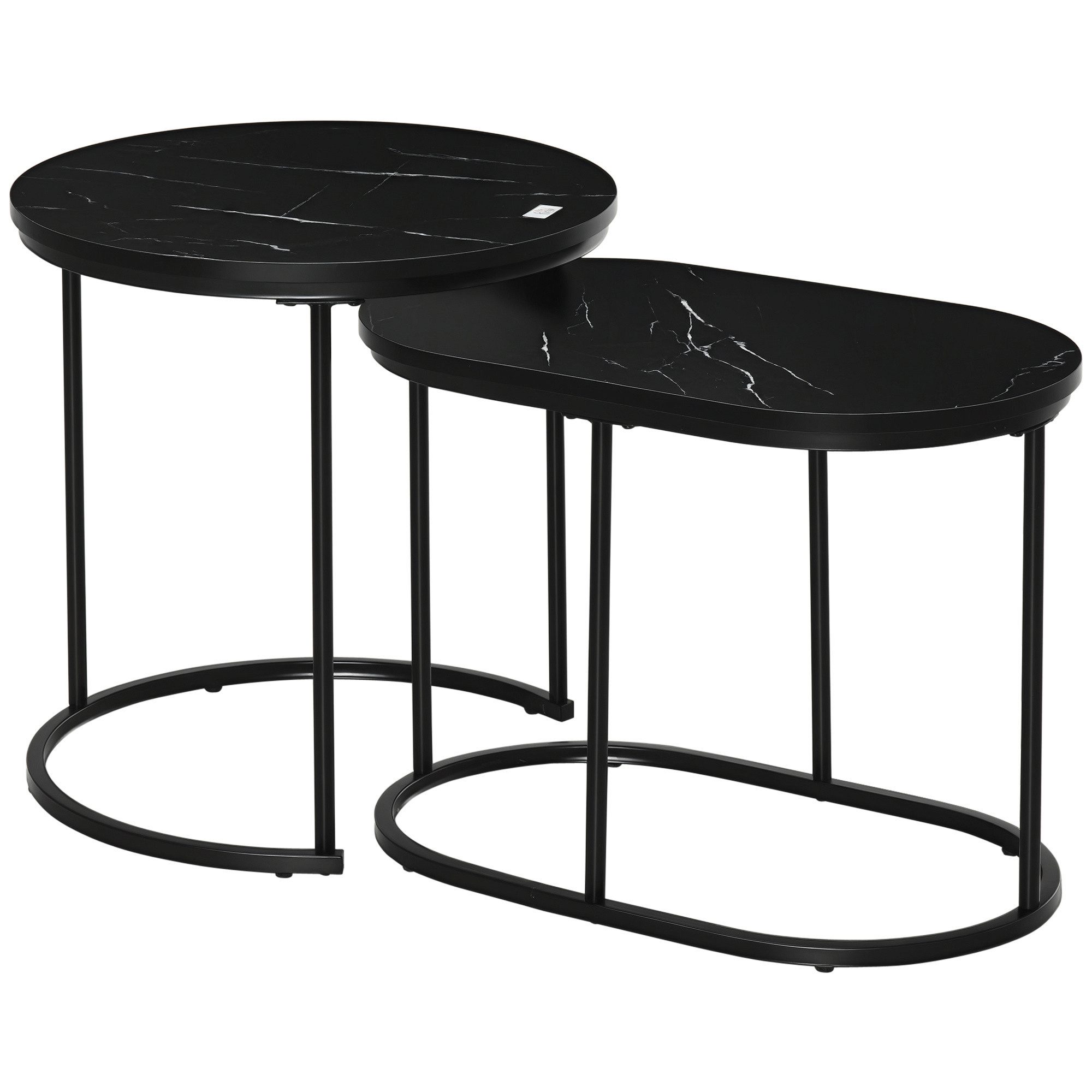 HOMCOM Couchtisch Beistelltisch Nachttisch Rahmen für Wohnzimmer Schlafzimmer (Kaffeetisch-Set, 2-St., Satztisch-Set), MDF Stahl Schwarz Ø50 x 50,5 cm