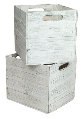 Kistenkolli Altes Land Allzweckkiste 2er set Holzbox Vintage Weiss Regalkiste passend für Ikea Kallax und