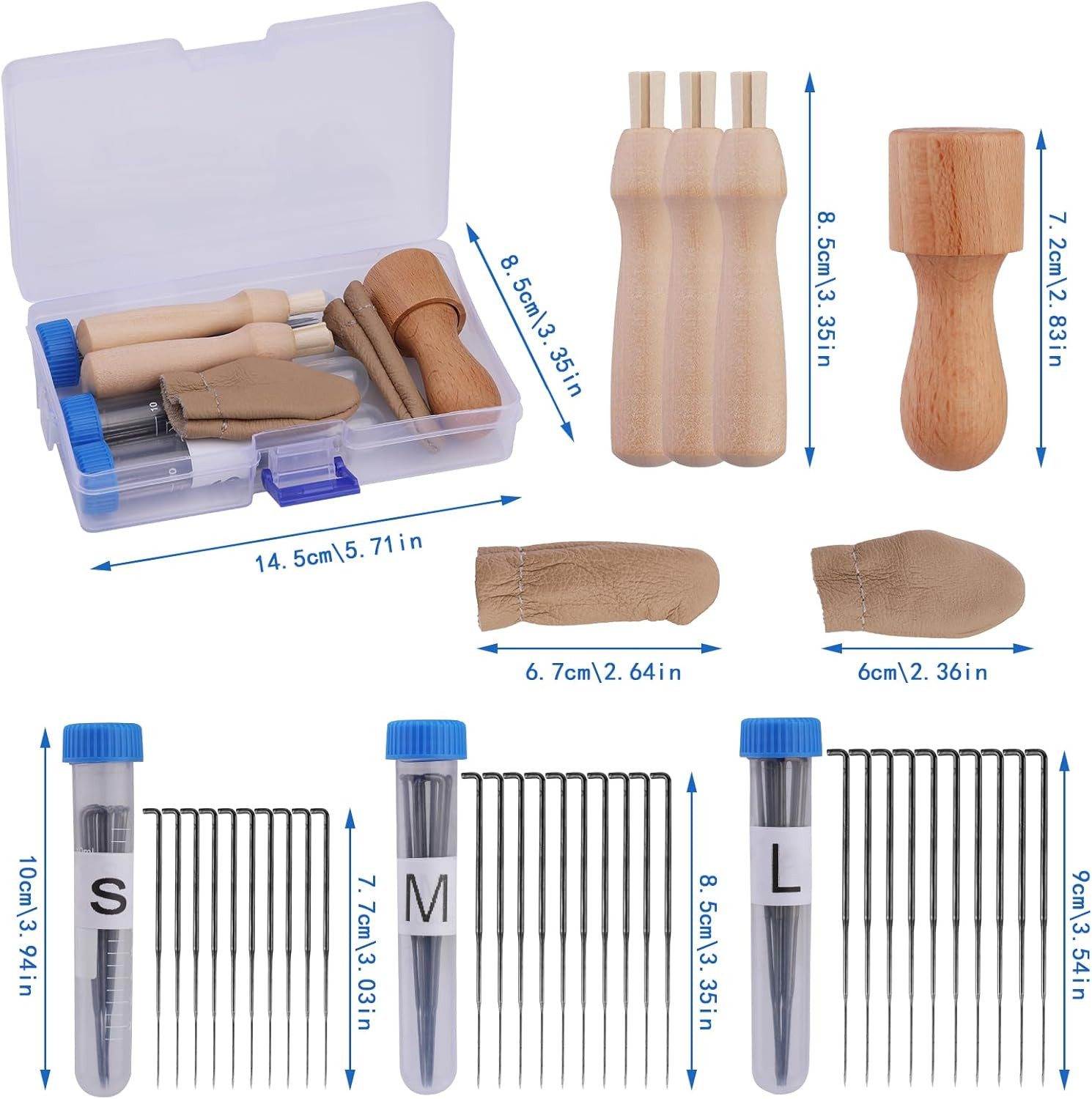 FOUORTUNATE-BEE Filznadeln Nadelfilz-Set Nadelfilzzubehör mit Filznadeln in 3 Größen, Filznadelgriff aus Holz, Nadelfilz-Starter-Set, ideal für Anfänger oder Profis, Wolle Filzen, Zubehör für Filzarbeiten