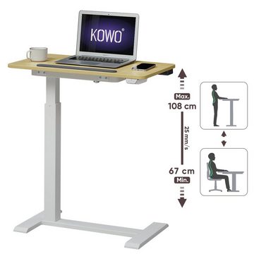 KOWO Laptoptisch Bett- und Beistelltisch mobil, Höhenverstellbar Laptoptisch Elektrisch, Modern C Form Beistelltisch, 70 x 40 x (67-108) cm (B x T x H)