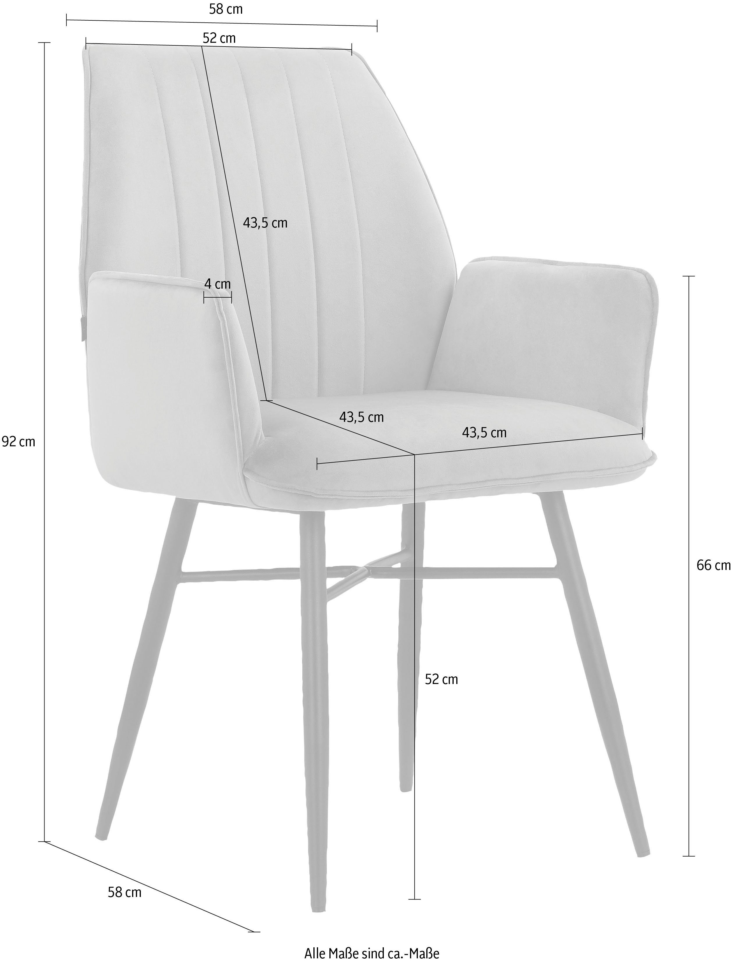 Esszimmerstuhl Sitz St), Nähten Leonique Rücken, am 52 (2 gepolstert, horizontale Sitzhöhe Hrodwyn cm mit