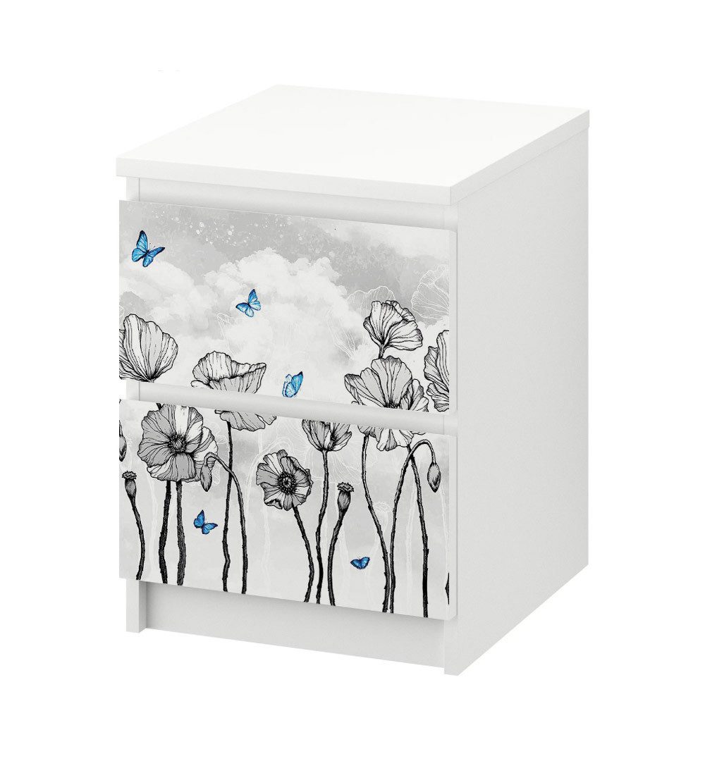 MyMaxxi Möbelfolie Kommodenaufkleber Malm Wunderland Blumen grau Klebefolie Möbelfolie, (Wunderland Blumen grau, 1St.}, Ein Aufkleber je Schublade), Selbstklebend