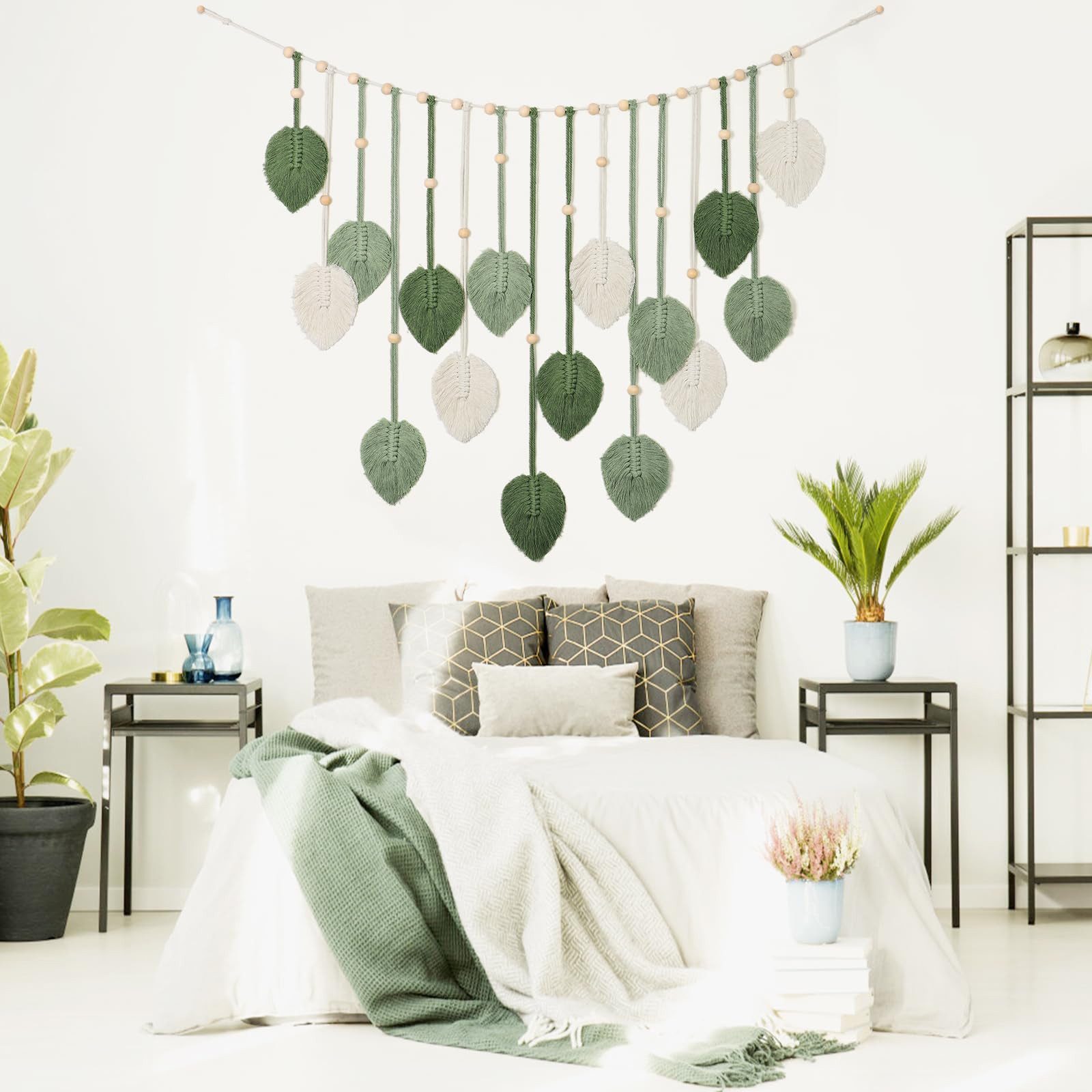 FOUORTUNATE-BEE Wanddekoobjekt Makramee Wandbehang Makramee Blätter Gewebtes Wandbehang Deko (für Schlafzimmer Wohnzimmer)