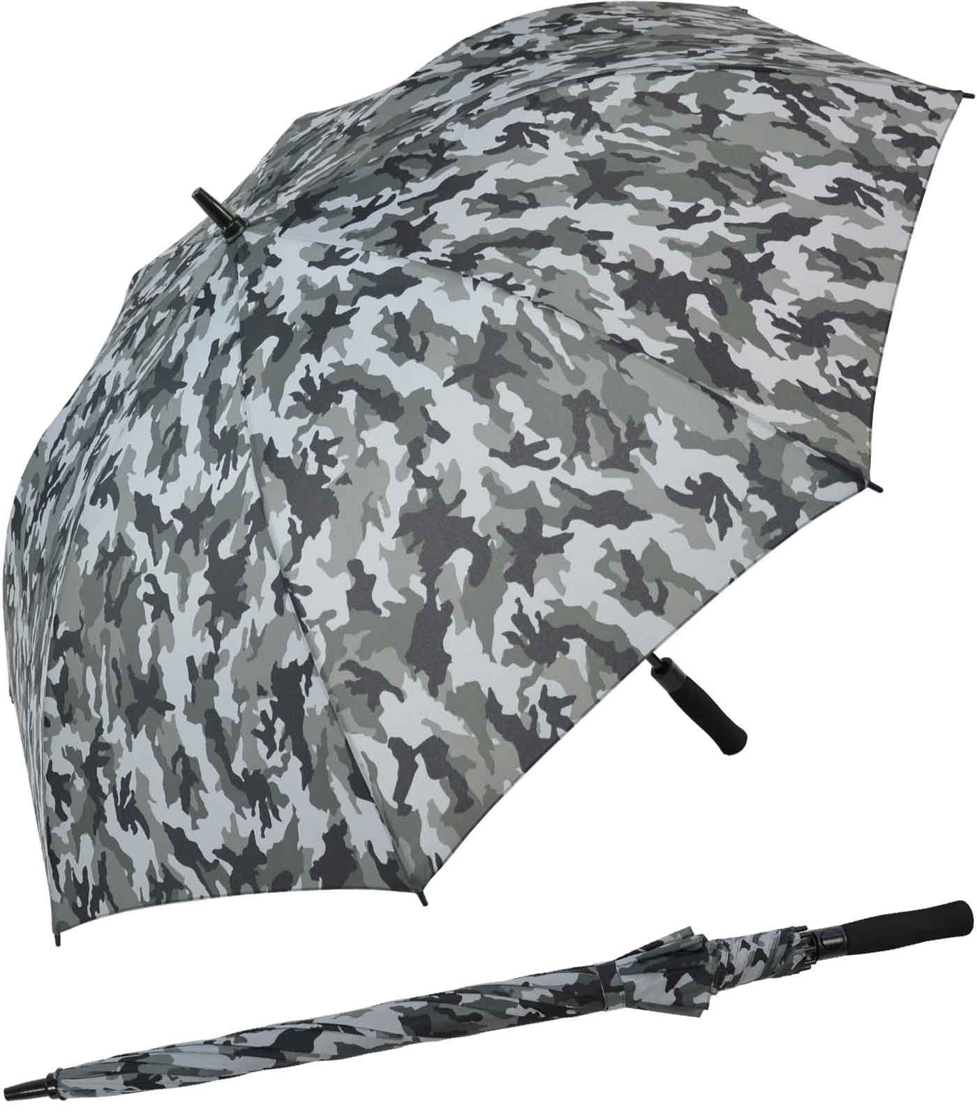 iX-brella Stockregenschirm XXL Golfschirm mit Automatik, Fiberglas Gestell - Camouflage, stabil stone