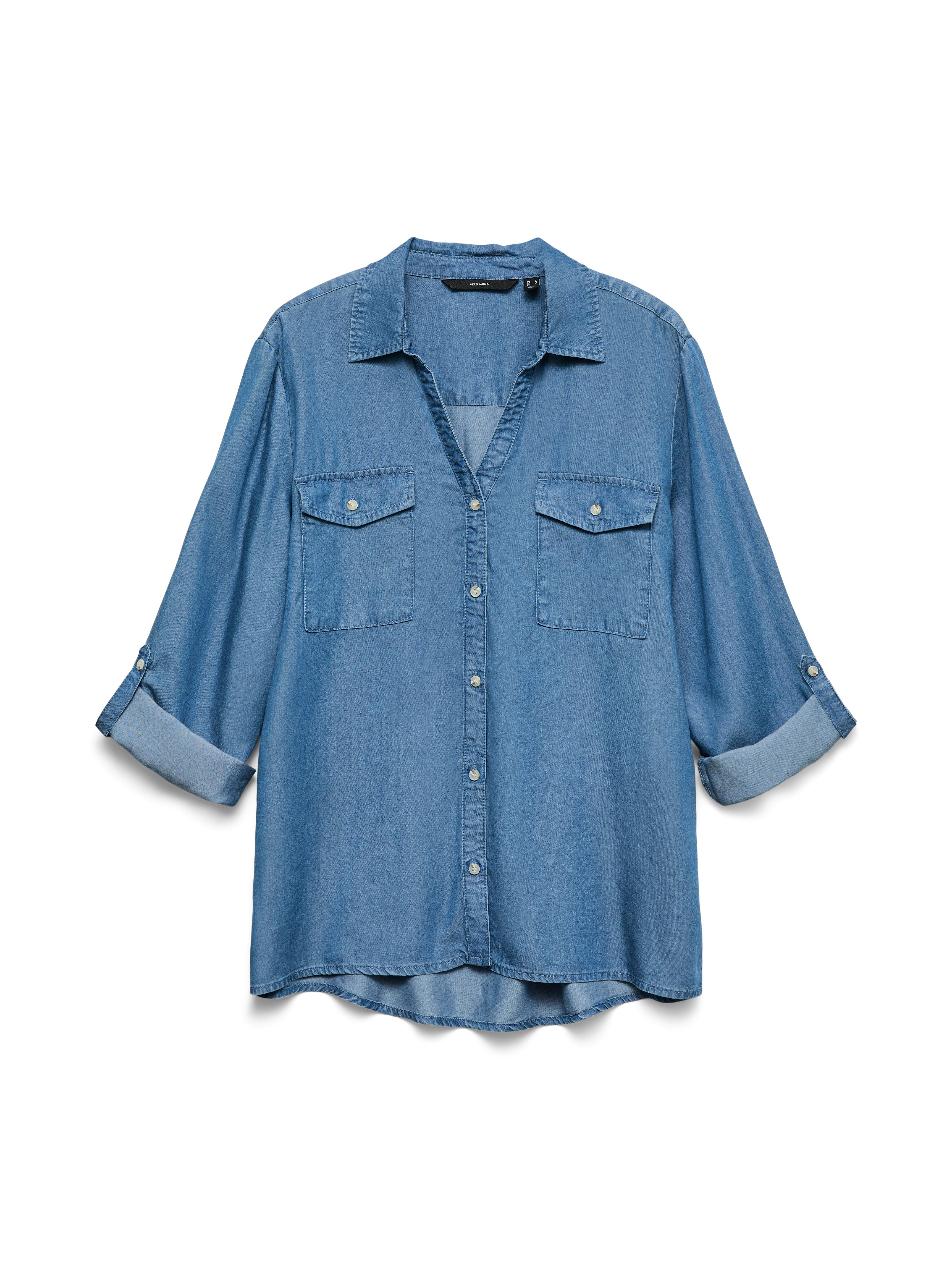 Vero Moda Hemdbluse VMBREE 7/8 SLEEVE LOOSE TENCEL SHIRT GA im Denim-Look und mit Riegel am Arm
