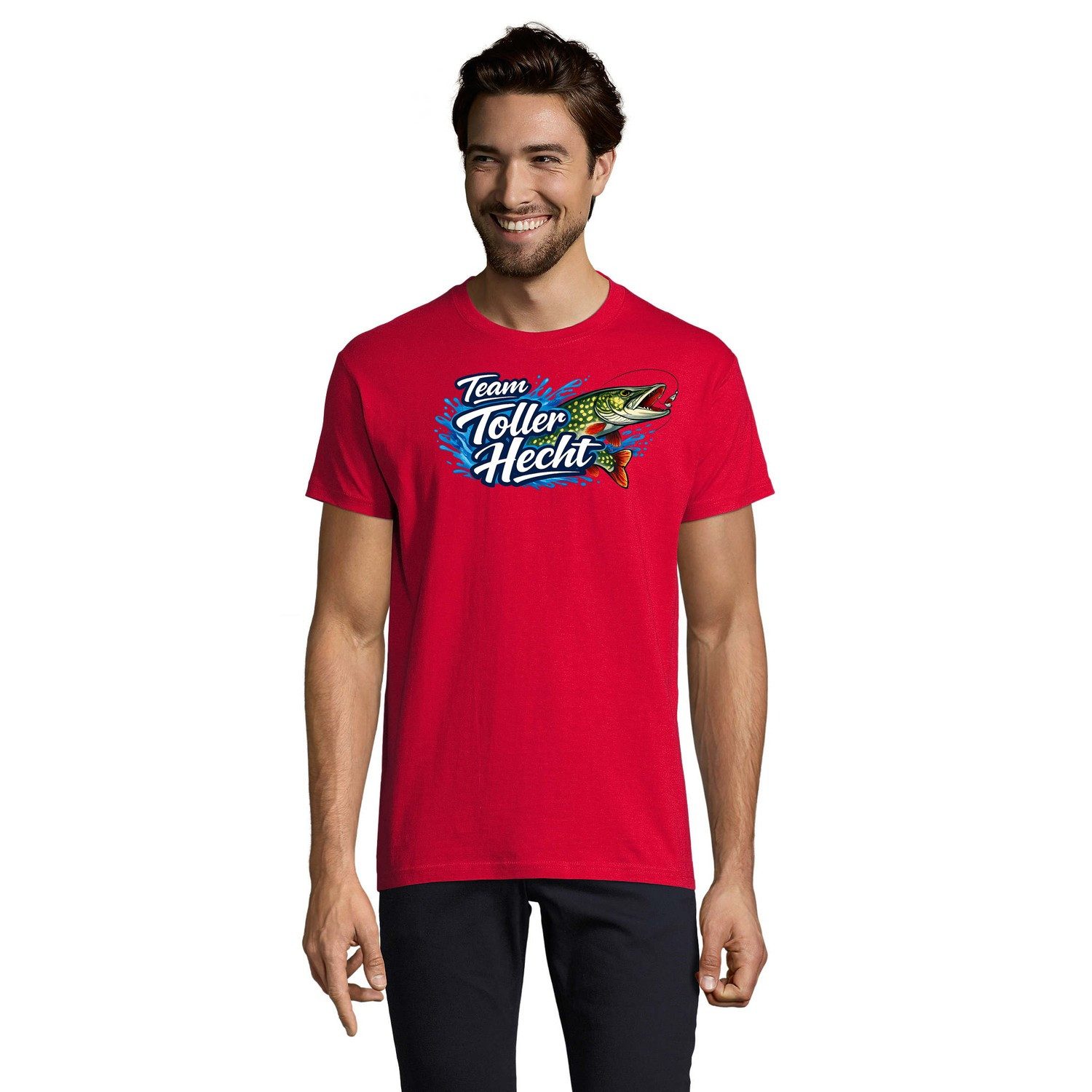 Blondie & Brownie T-Shirt Team Toller Hecht Herren T-Shirt Hecht Angeln Print Angler Fischer (Einzelstück, Einzelartikel) TeamTollerHEcht Herren Tee Angelmotiv