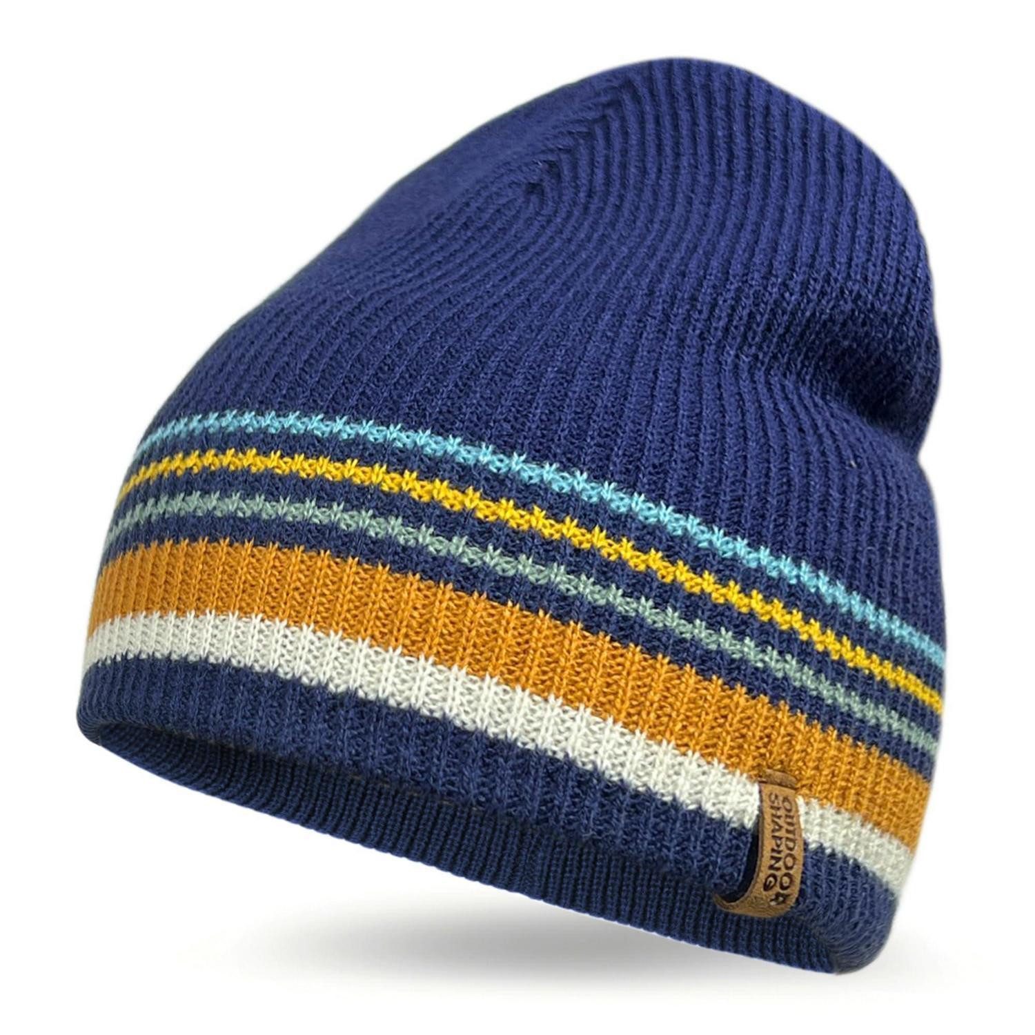 LuxusKollektion Strickmütze Beanie Herren Damen Winter Lederpatch Umschlag Outdoor Marineblau