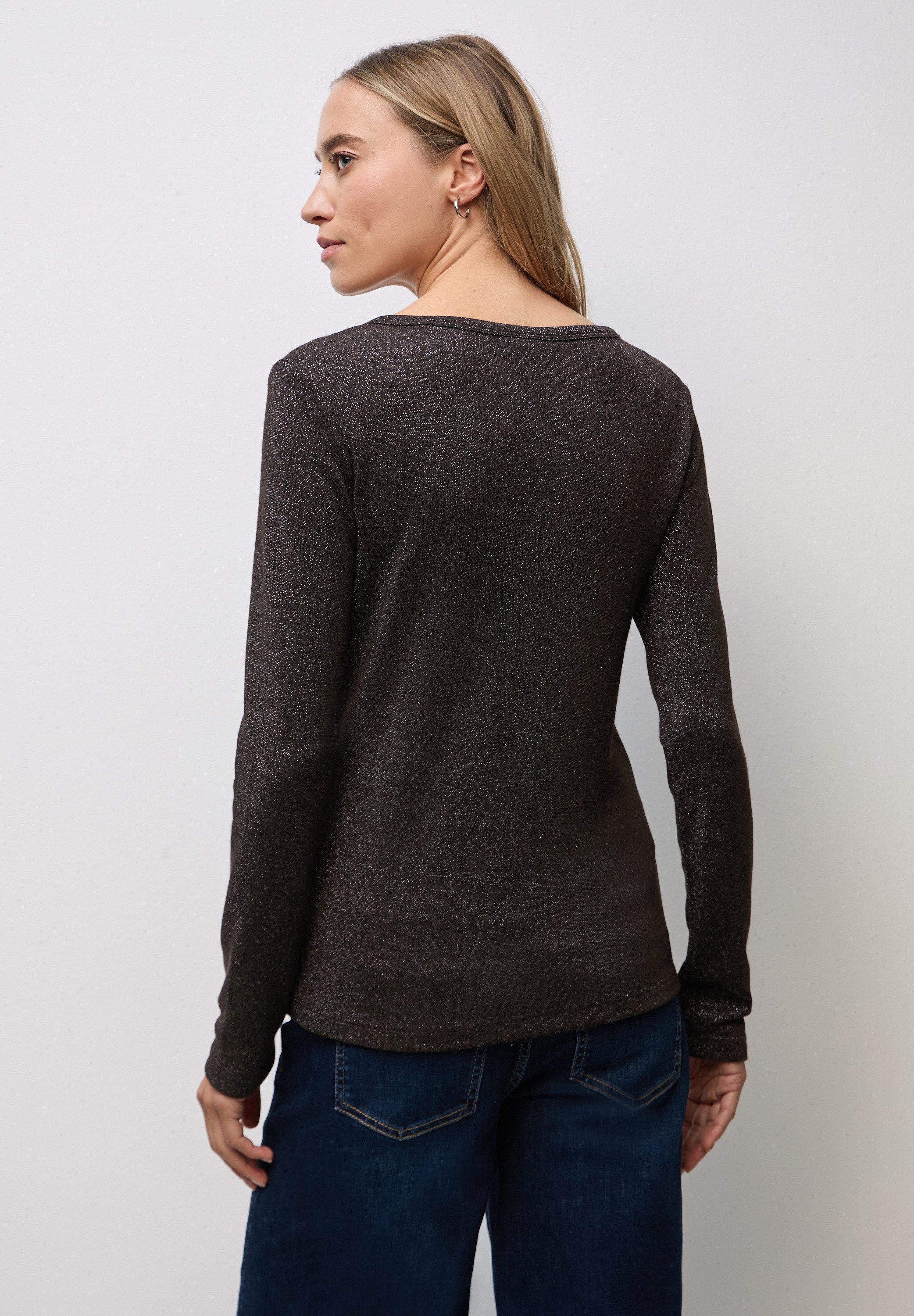 STREET ONE Langarmshirt im Glitzer-Look und ot Herz-Ausschnitt günstig online kaufen