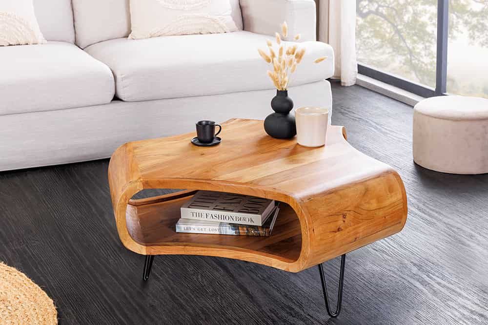LebensWohnArt Couchtisch Design Couchtisch LIVE-RANIC 90cm braun Akazienholz mit Stauraum