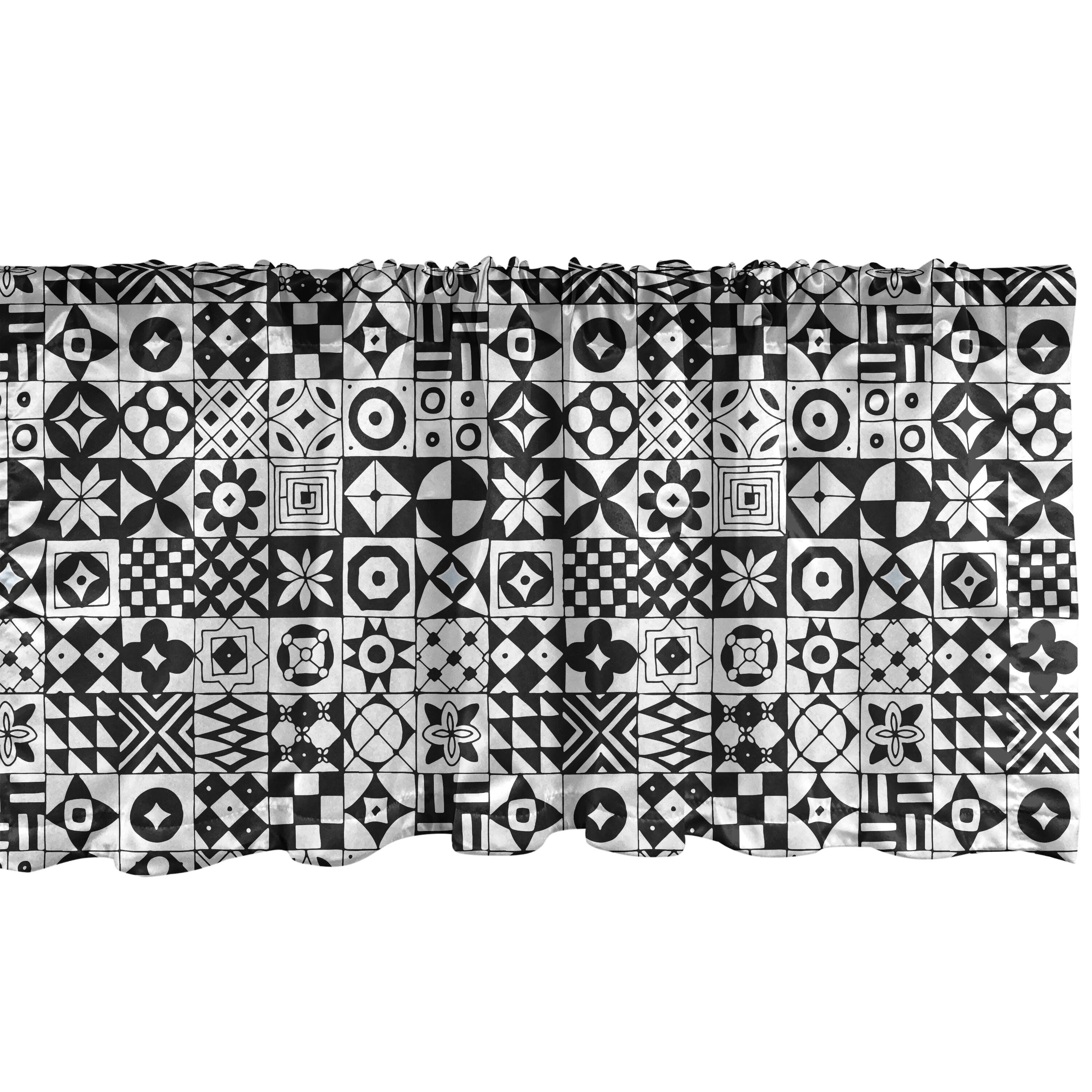 Scheibengardine Vorhang Volant für Küche Schlafzimmer Dekor mit Stangentasche, Abakuhaus, Microfaser, Vintage Tribal Retro-Motiv Squares