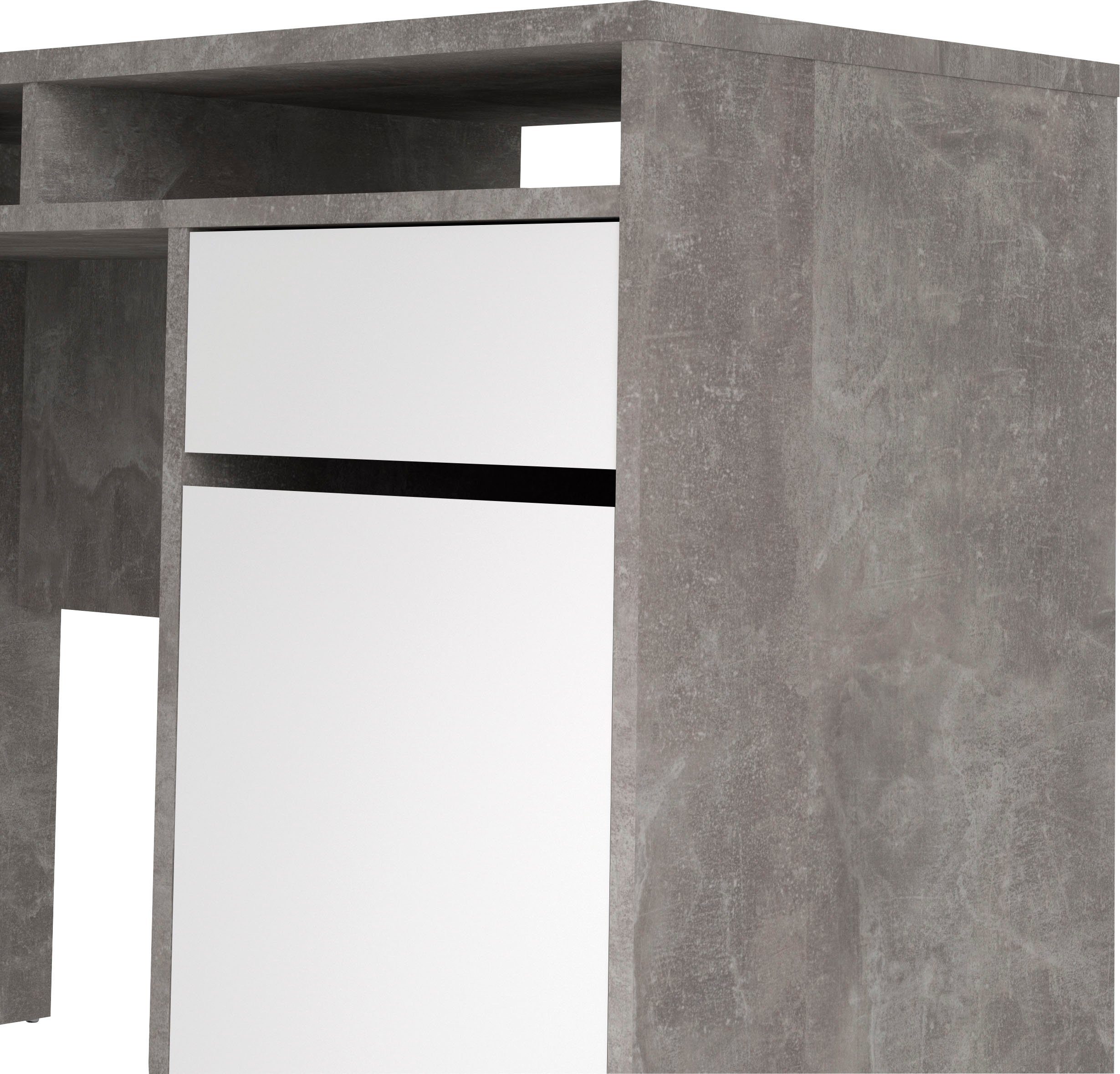 Home beton beton | Hochglanz Stauraummöglichkeiten, Schreibtisch vielen | mit affaire Plus, betonfarbig/weiß/weiß Design zeitloses